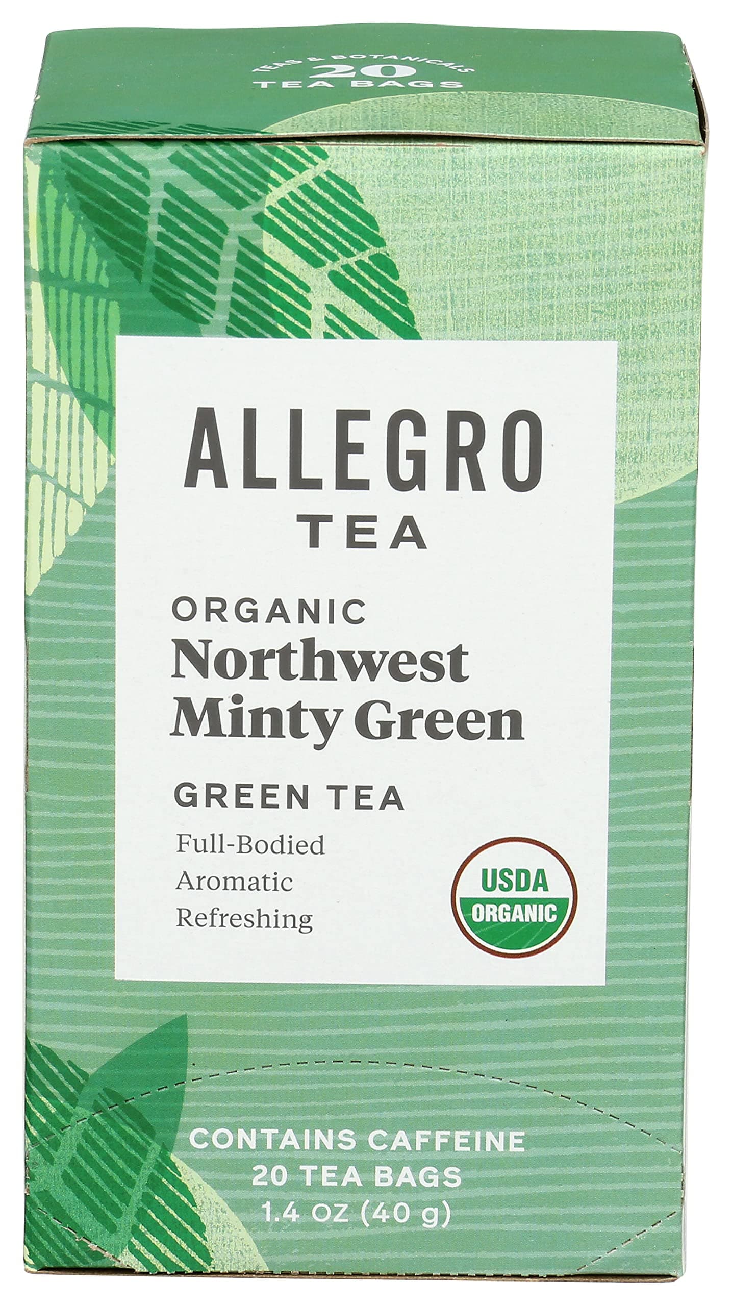 Allegro Tea, Organic Northwest Minty Green Tea Bags, 20 ct