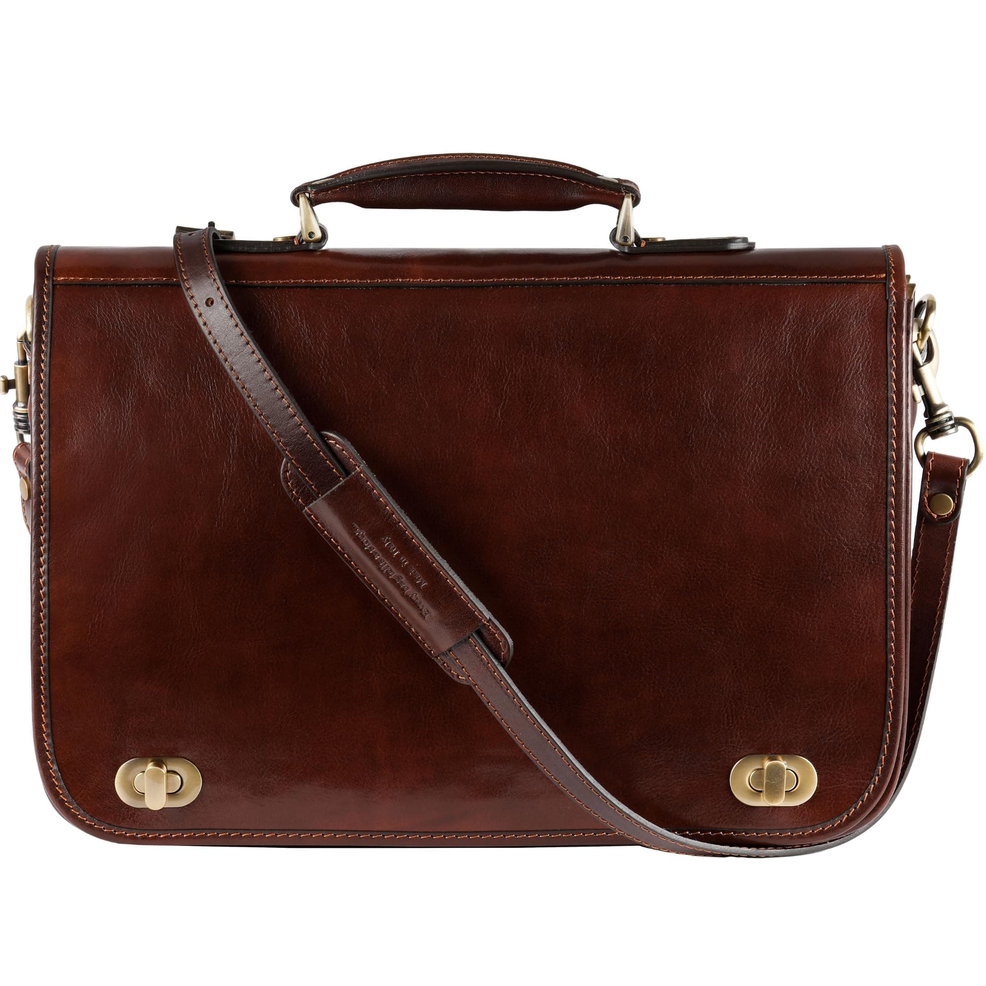 Leather Briefcase for Men - Italian Full Grain Leather Laptop Bag - Messenger Bag - Gift Box Included