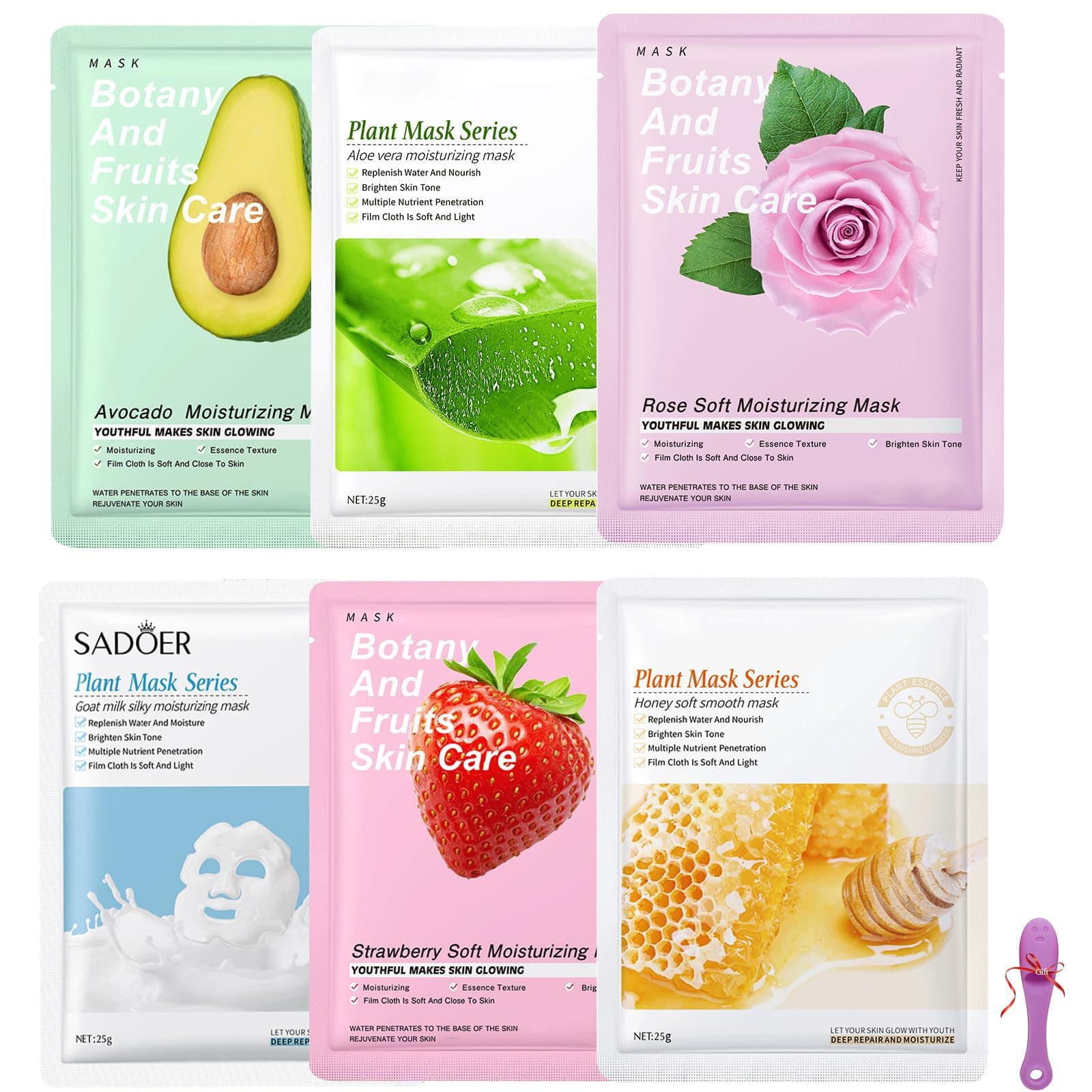 MMOOUP Collagen Essence Sheet Facial Masks, Pack of 6 Hydrating Facial Sheet Mask, Moisturizing Anti-Aging Facial Mask Packs for Daily Skin Care Spa