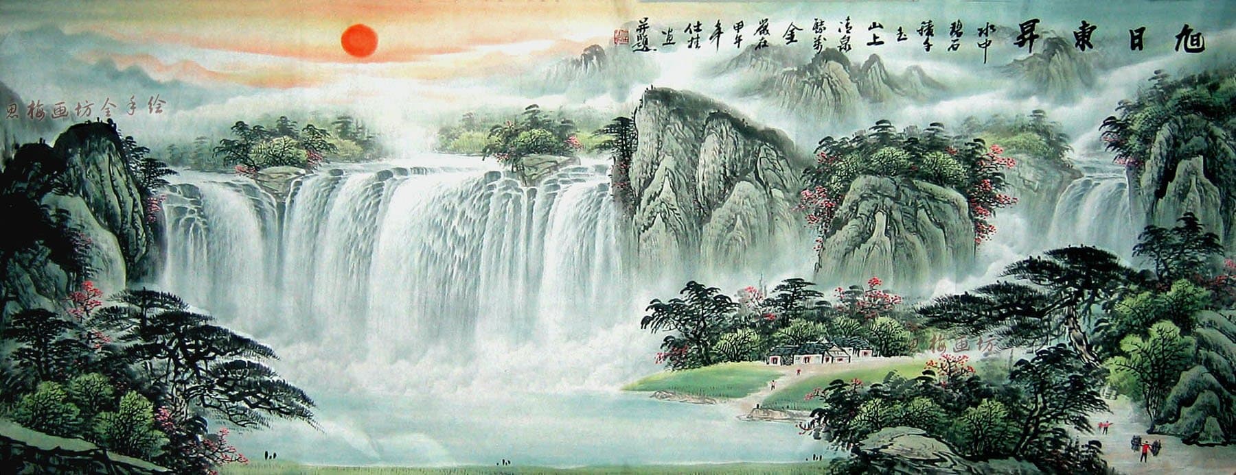 Waterfall#2. Chinese Painting. Painted by Original Artist. Museum Quality Mounted On Scrolls for Hanging. Scroll Size about 102x46IN. Painting Size 94x38IN.