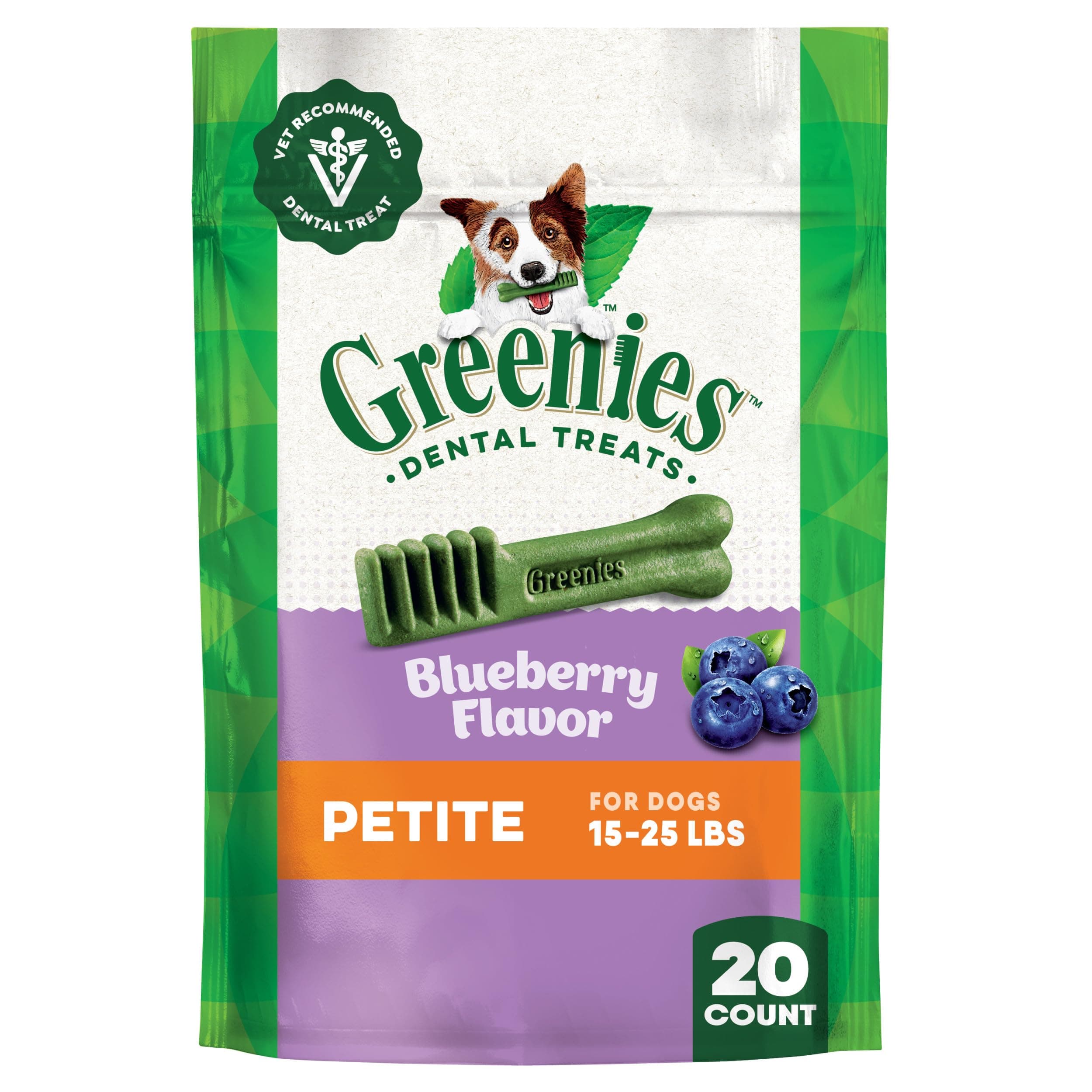 GREENIES Petite Natural Dog Dental Care Chews Oral Health Dog Treats Blueberry Flavor, 12 oz. Pack (20 Treats)