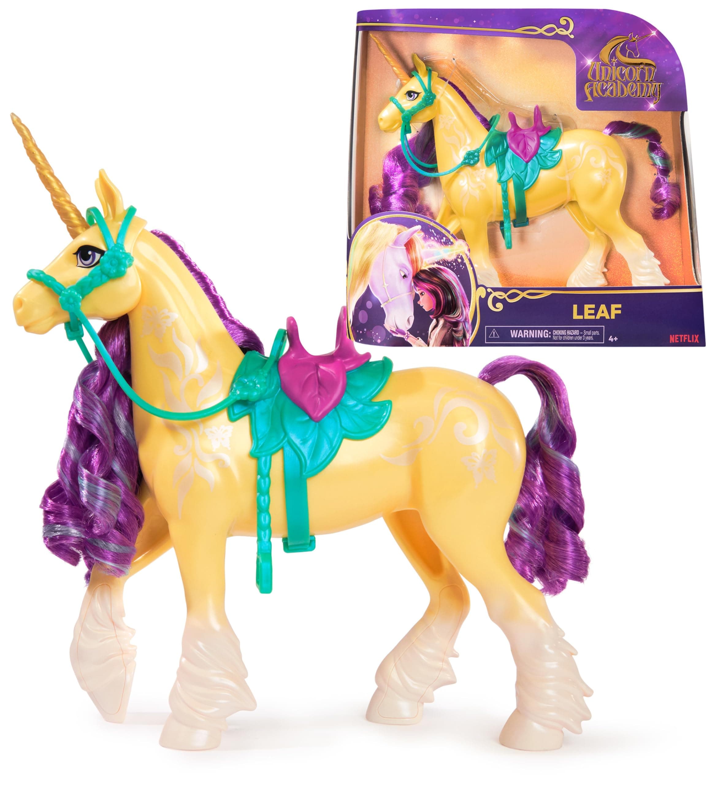 Unicorn Academy, Leaf Unicorn with Head Movement, 2 Riding Accessories, 27.9cm, Compatible with Ava Fashion Doll, Dolls and Unicorn Toys for Girls Aged 4+