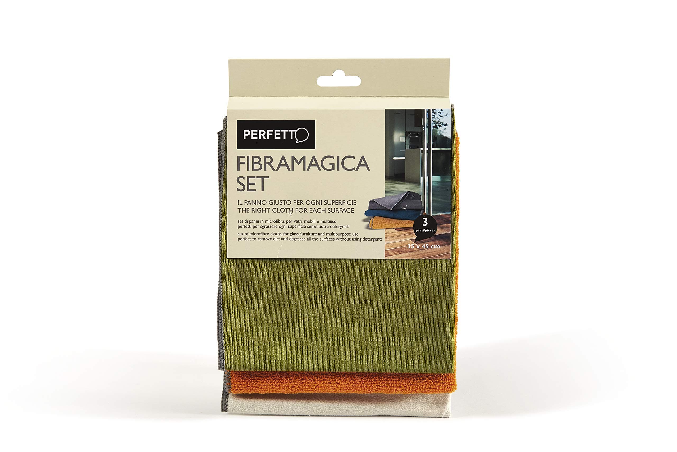 Perfetto Set of 3 Pieces Cloths Microfiber Fibramagica Dimension-35 x 40 Cm, Fabric, Zucca/Grigio/Petrolio, One Size
