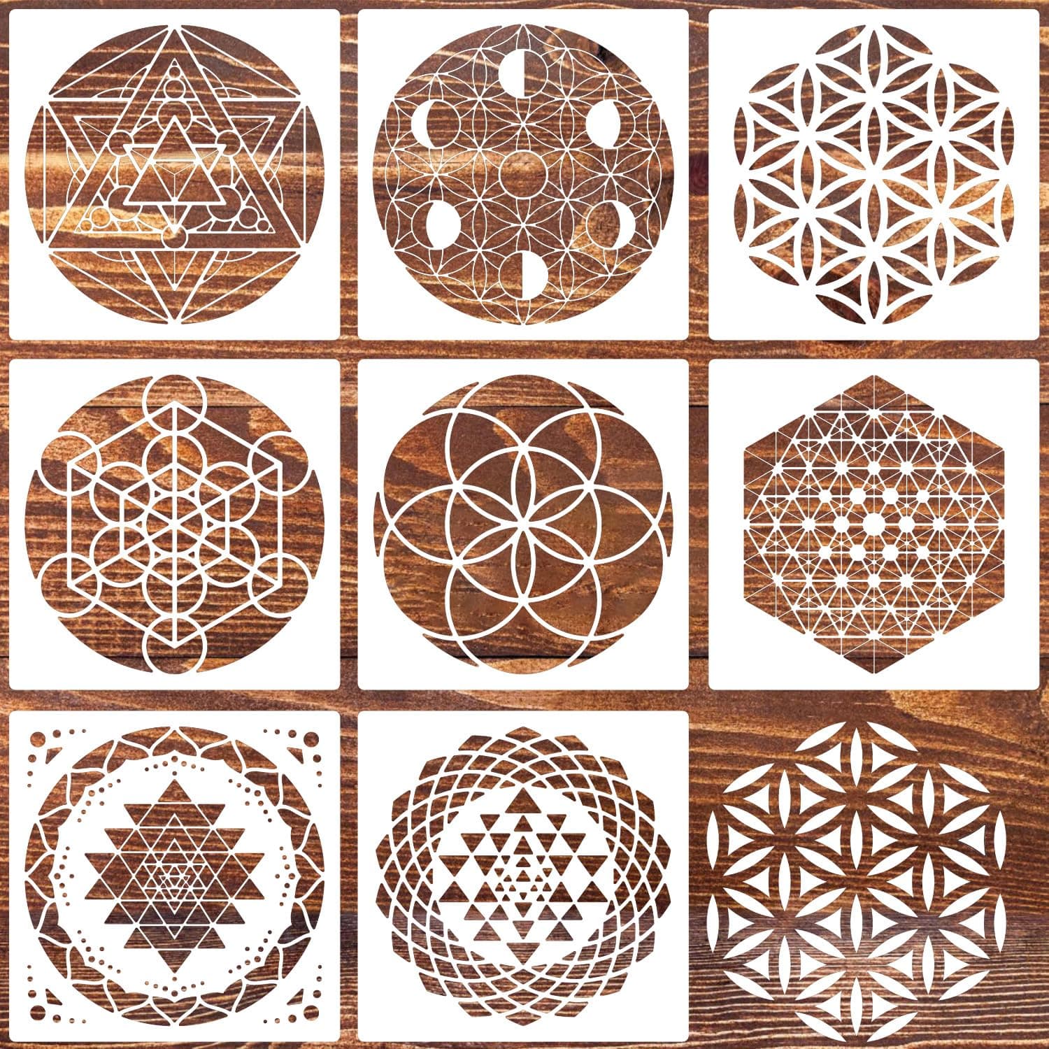 Sacred Geometry Stencil 8inch Reusable Stencils for Crafts Metatron's Cube/The Flower of Life Drawing Templates for Wall Canvas Paper Art Crafts