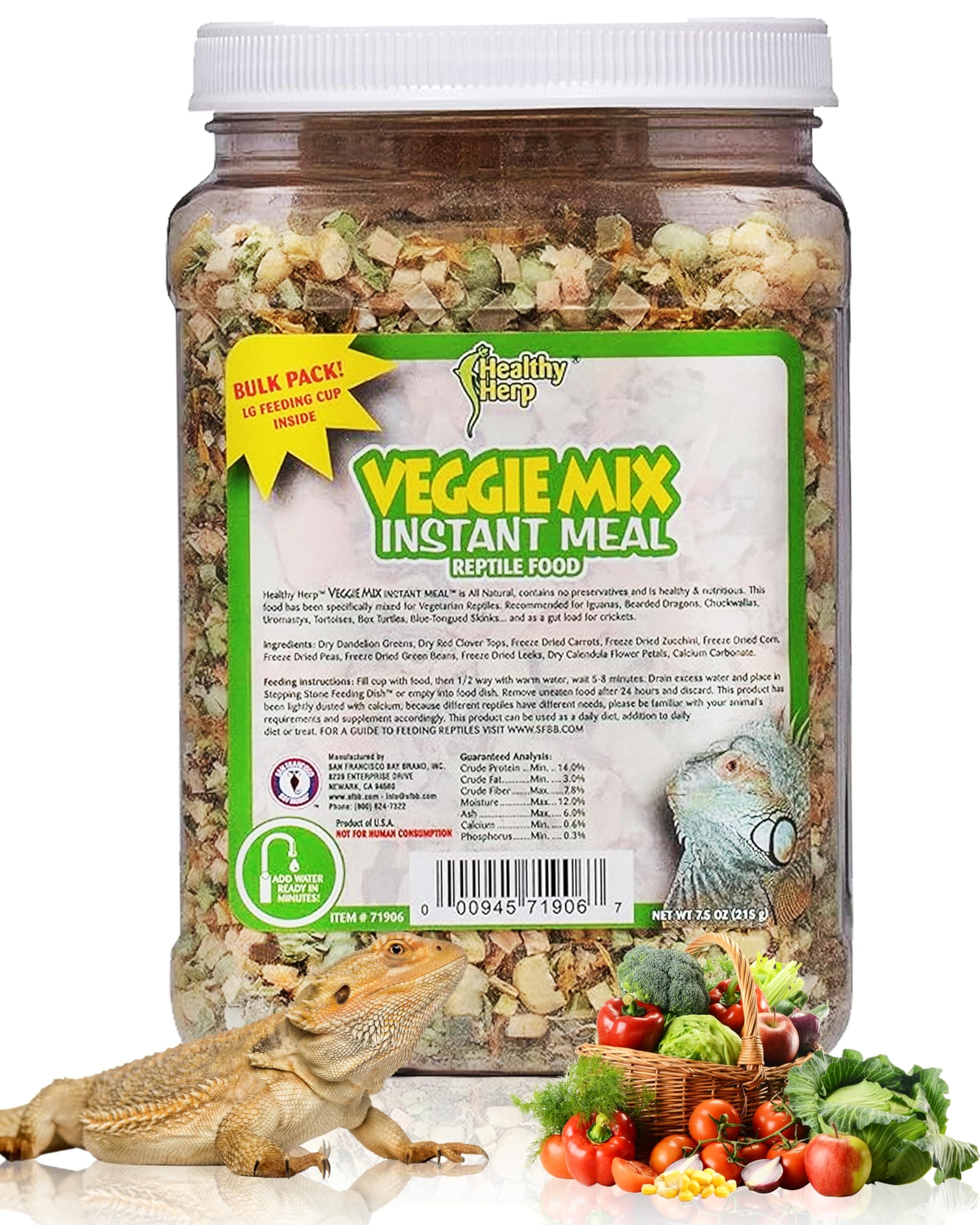 Veggie Mix Instant Meal for Reptiles - Nutritious Bearded Dragon Accessories, Bearded Dragon Food - Made in USA - Quick Prep, Ideal for Box Turtles, Lizards, Tortoises - 7.5 oz (212g)