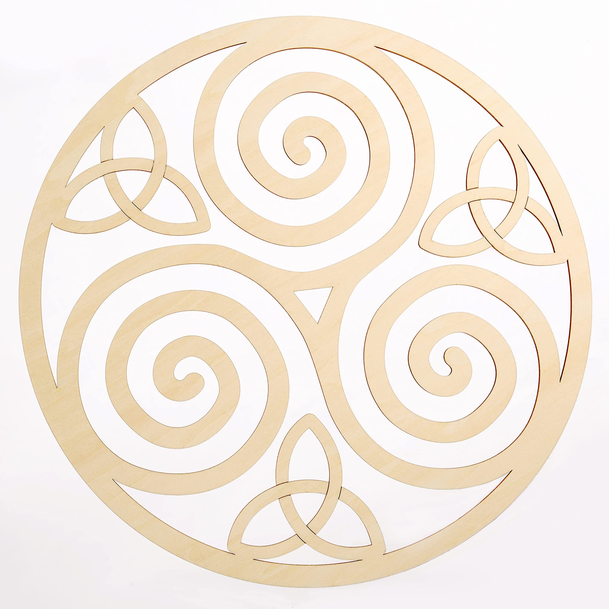 Fourth Level Mfg. Designs Triskele Knot Wooden Wall Art (I Irish Symbols,Celtic Triple Spiral, Celtic Decor, Irish Wall Art, Triple Helix Spiral) Natural Wood