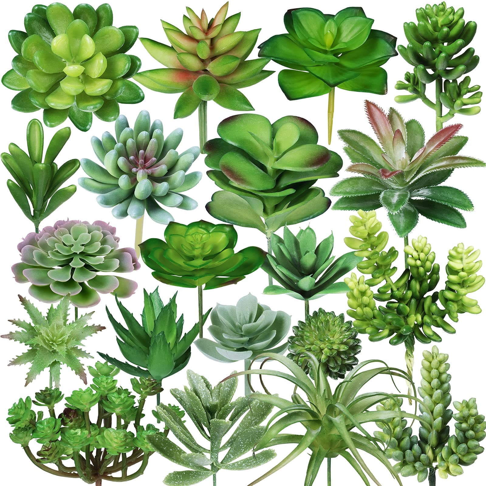Winlyn 20 Pcs Assorted Artificial Succulents Plants Unpotted Small Green Cactus Echeveria Air Plant Picks Fake Succulents Bulk for Succulent Garden Wreath Floral Arrangement Indoor Outdoor Home Decor
