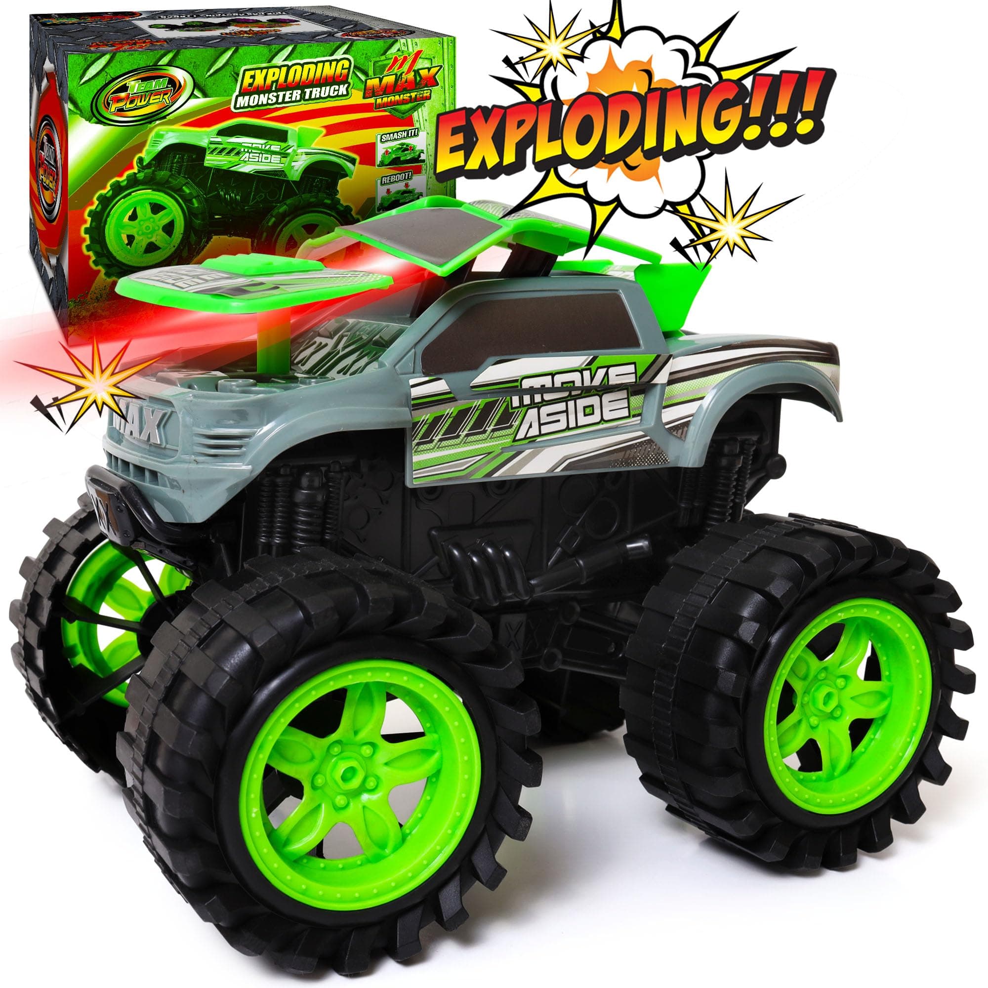 Exploding Monster Truck with Explosive Crash Sounds and Lights, Smash It Up Again and Again (Gray)