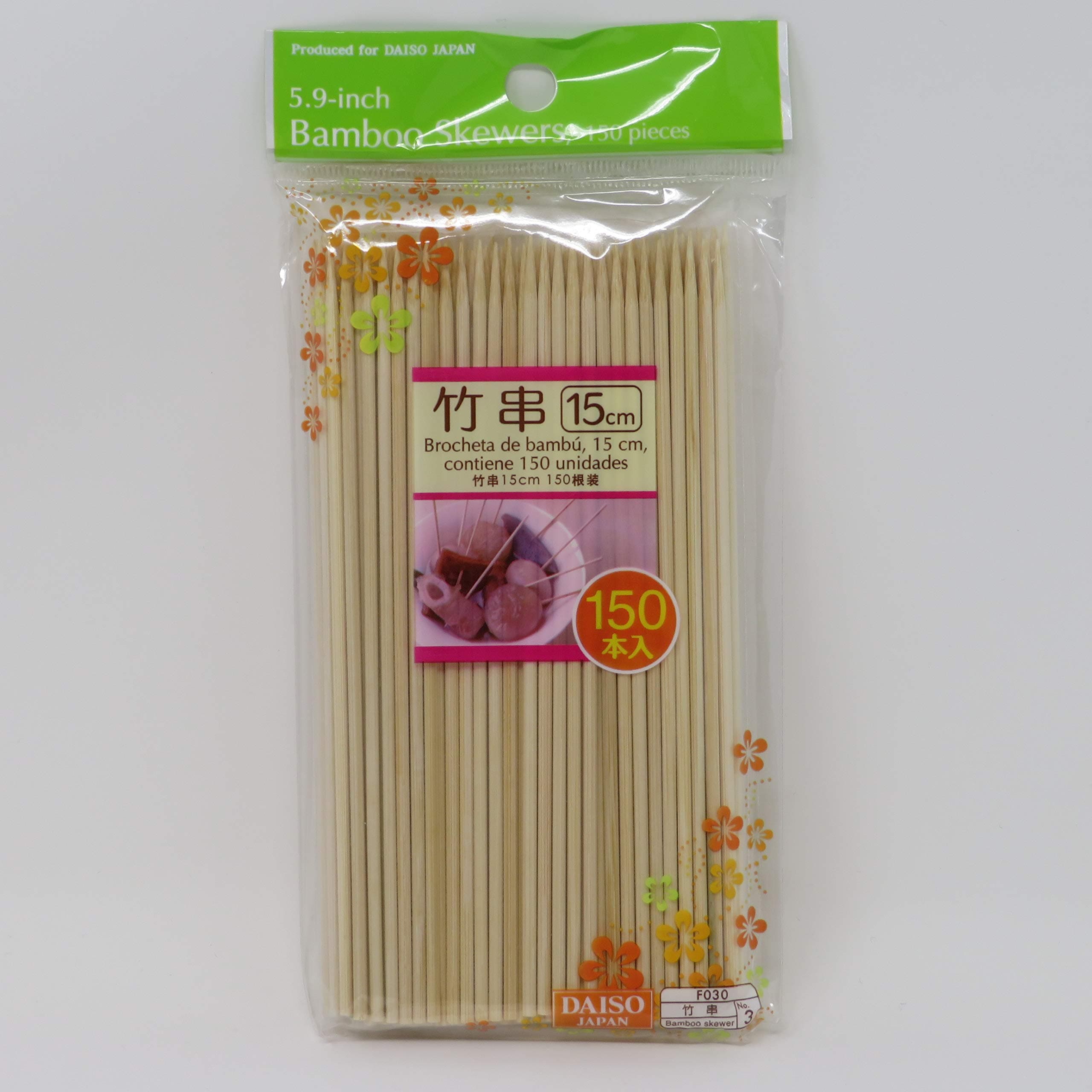 Daiso Japanese Style Bamboo Skewers, for Yakitori, for Tsukune, for Oden, etc (5.9inch(15.0cm) 150pcs)