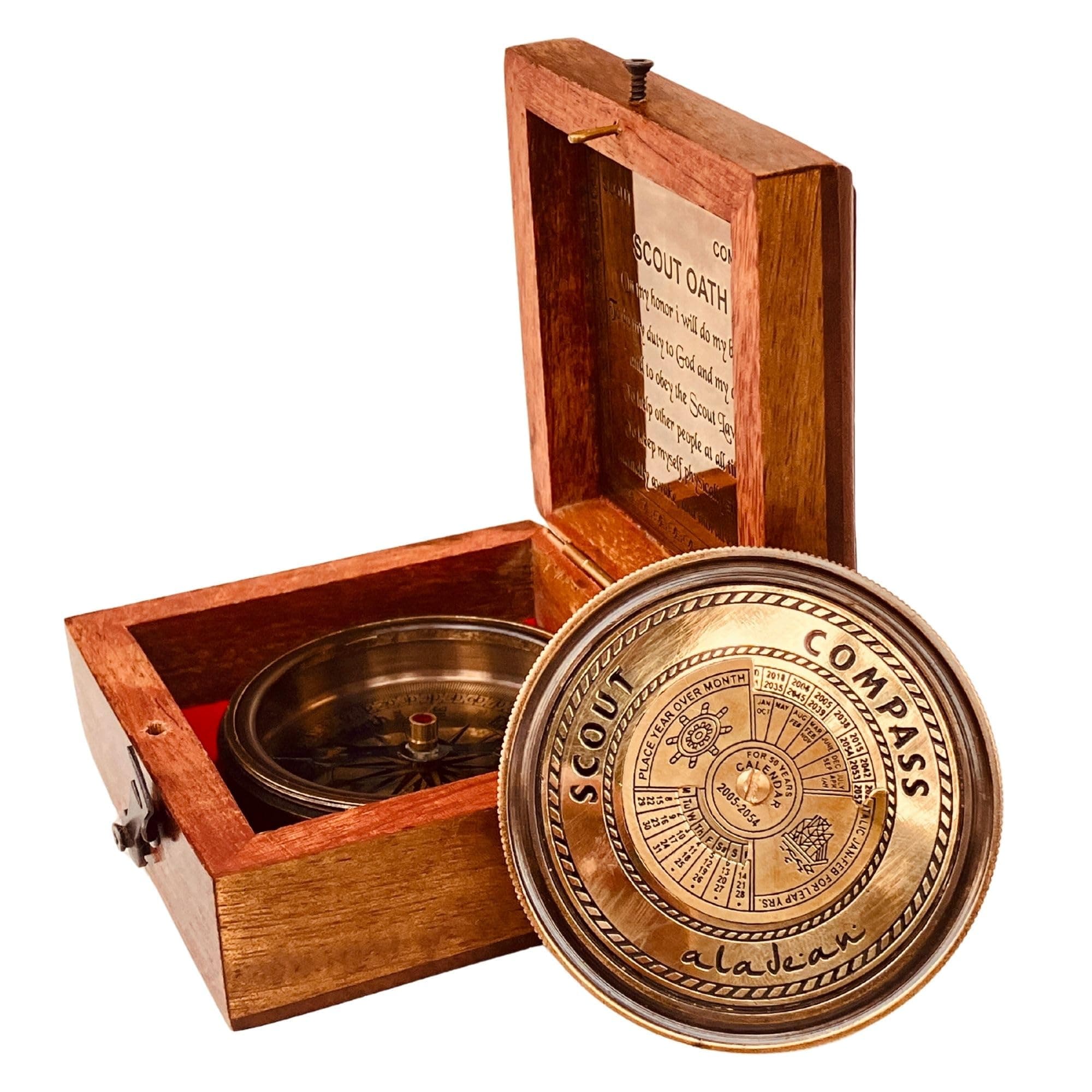 - Scout Compass Gift Boys - Engraved Scout Oath Compass in wood Box Scout Always Prepared Camping Orienteering Compass, Hiking Backpacking Compass gift, 50 year calander