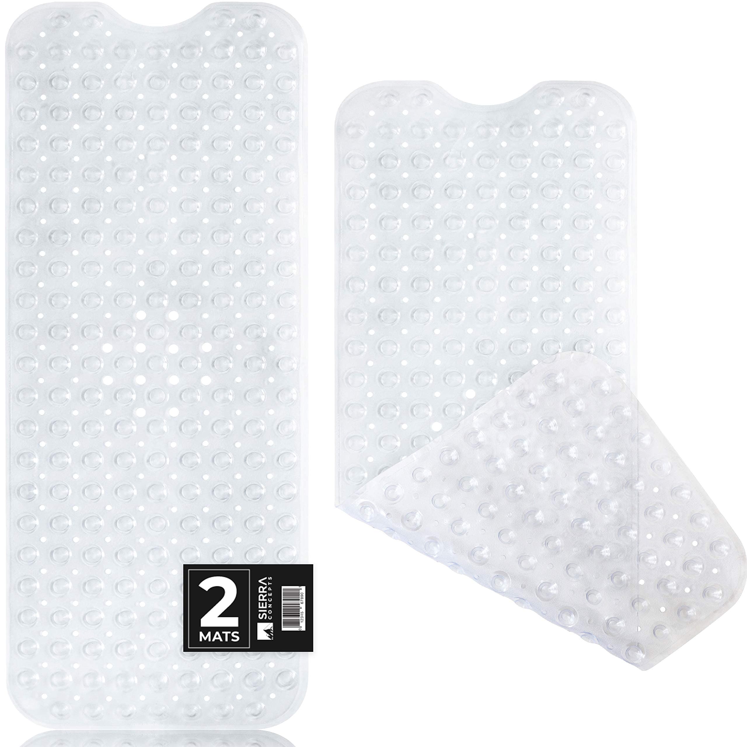 2-Pack Bath, Shower, Tub Mat Clear (39x16) Non Slip, Machine Washable, Bathtub Mats - Drain Holes, Suction Cups, XL Rectangle Size