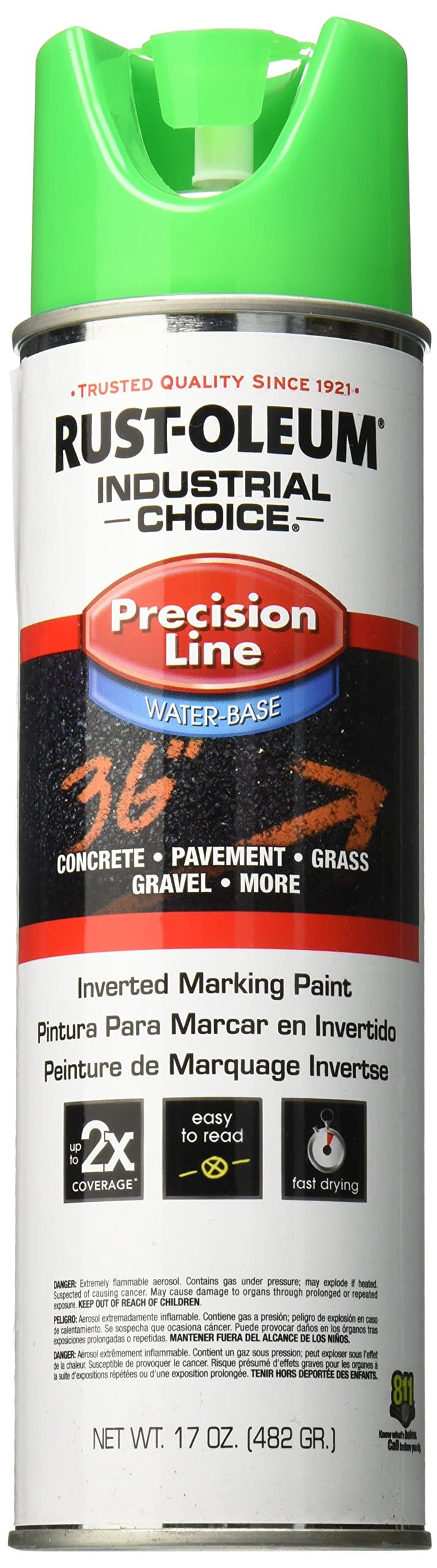 Rust-Oleum 203032 M1800 System Precision Line Inverted Marking Spray Paint, 17-Ounce, Fluorescent Green