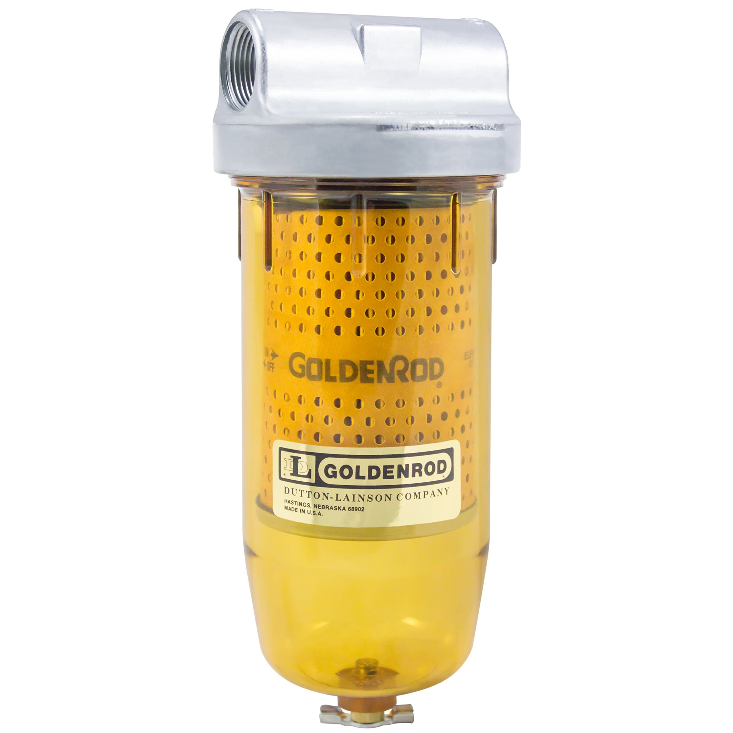 Dutton-Lainson Company - GOLDENROD 495-3/4 Bowl Fuel Tank Filter with 3/4" NPT Zinc Die-Cast Top Cap Fittings - See-Through Bowl Compatible with Biodiesel Blends - 10-Micron Diesel & Fuel Tank Filter