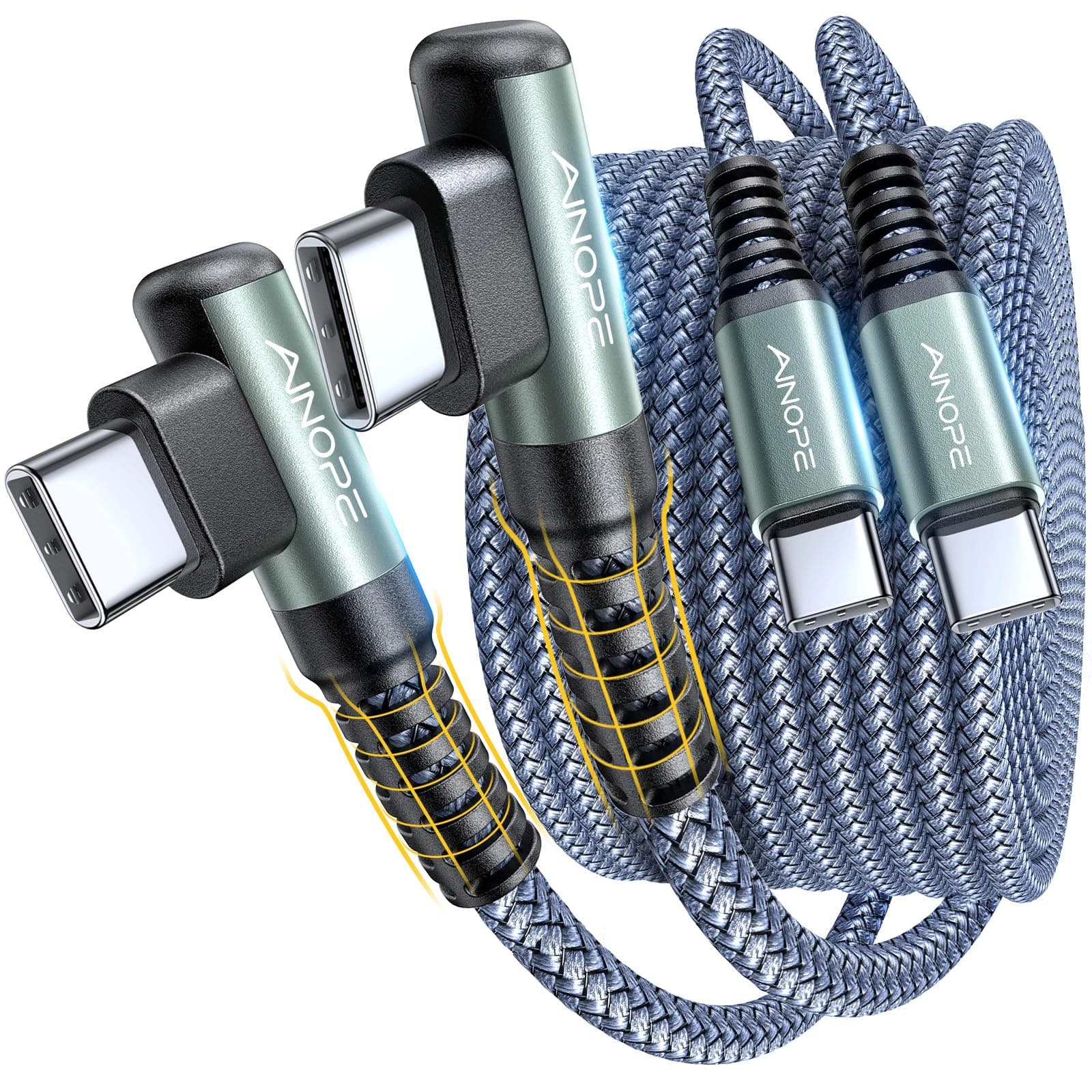 AINOPE [2-Pack 2M USB C to USB C Charger Cable 60W, Type C Charger Cable Fast Charging Right Angle, Fit with iPhone 17 16 15 Pro Max, Galaxy S25, Note 20 Ultra10 9, MacBook Air/Pro, iPad Pro/Air