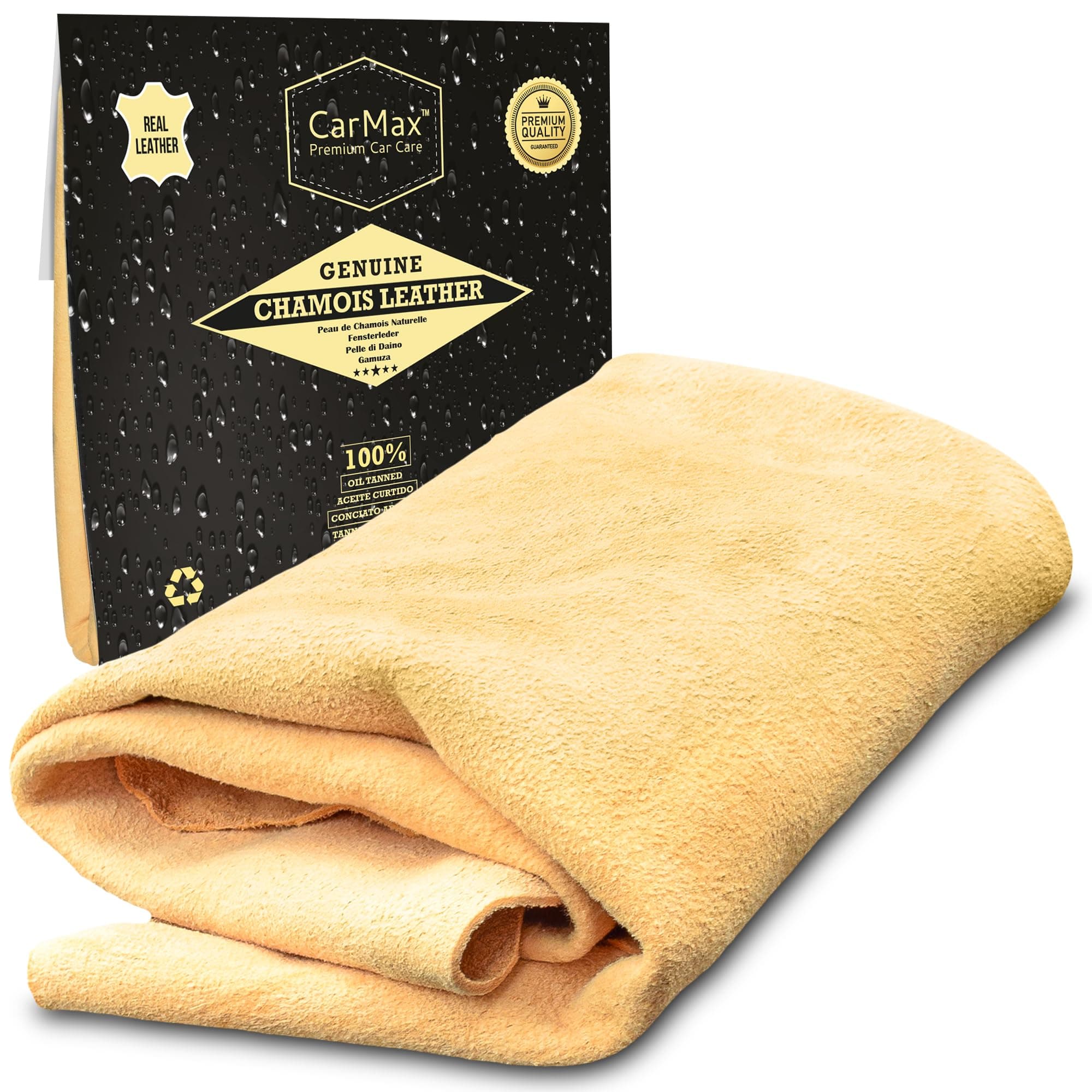 CarMax® English Premium Grade Natural Chamois Leather - Large - Perfect for drying off the whole car, glass, mirrors, inside and out, super soft and highly absorbent, Made in the UK