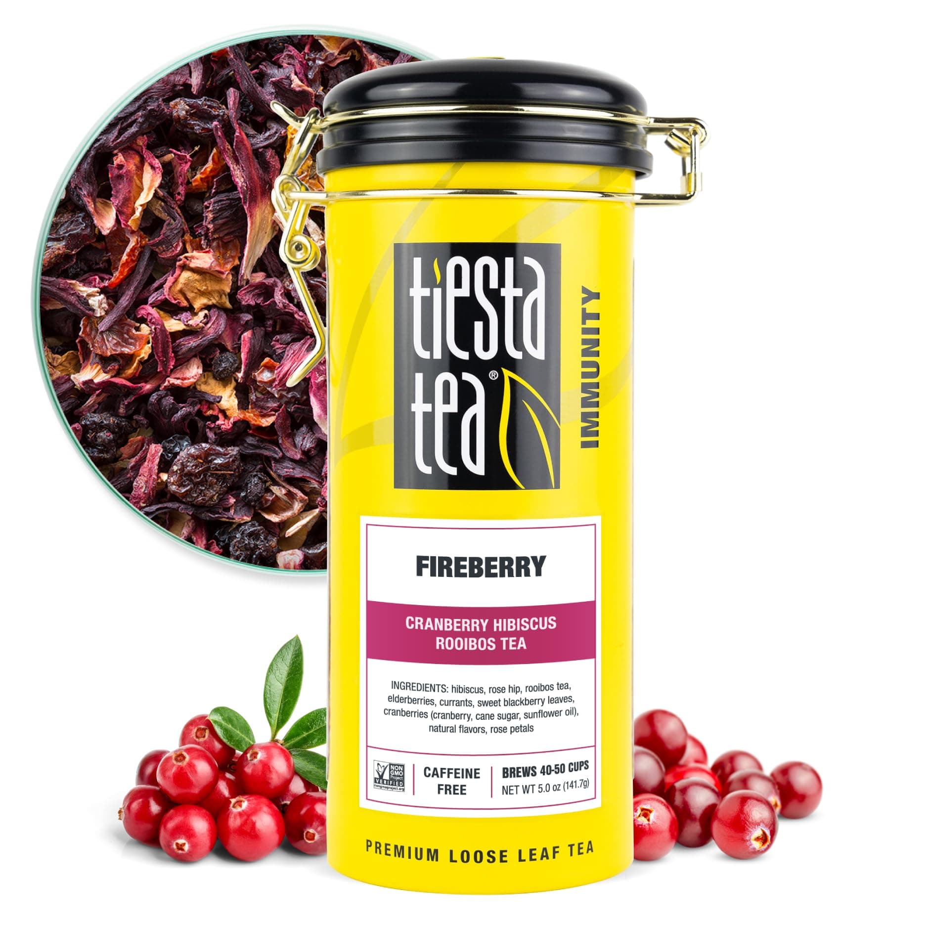 Tiesta Tea - Fireberry, Loose Leaf Cranberry Hibiscus Rooibos Tea, Non-Caffeinated, Hot & Iced Tea, 5 oz Tin - 50 Cups, Natural Flavored, Hibiscus Rooibos Tea Loose Leaf