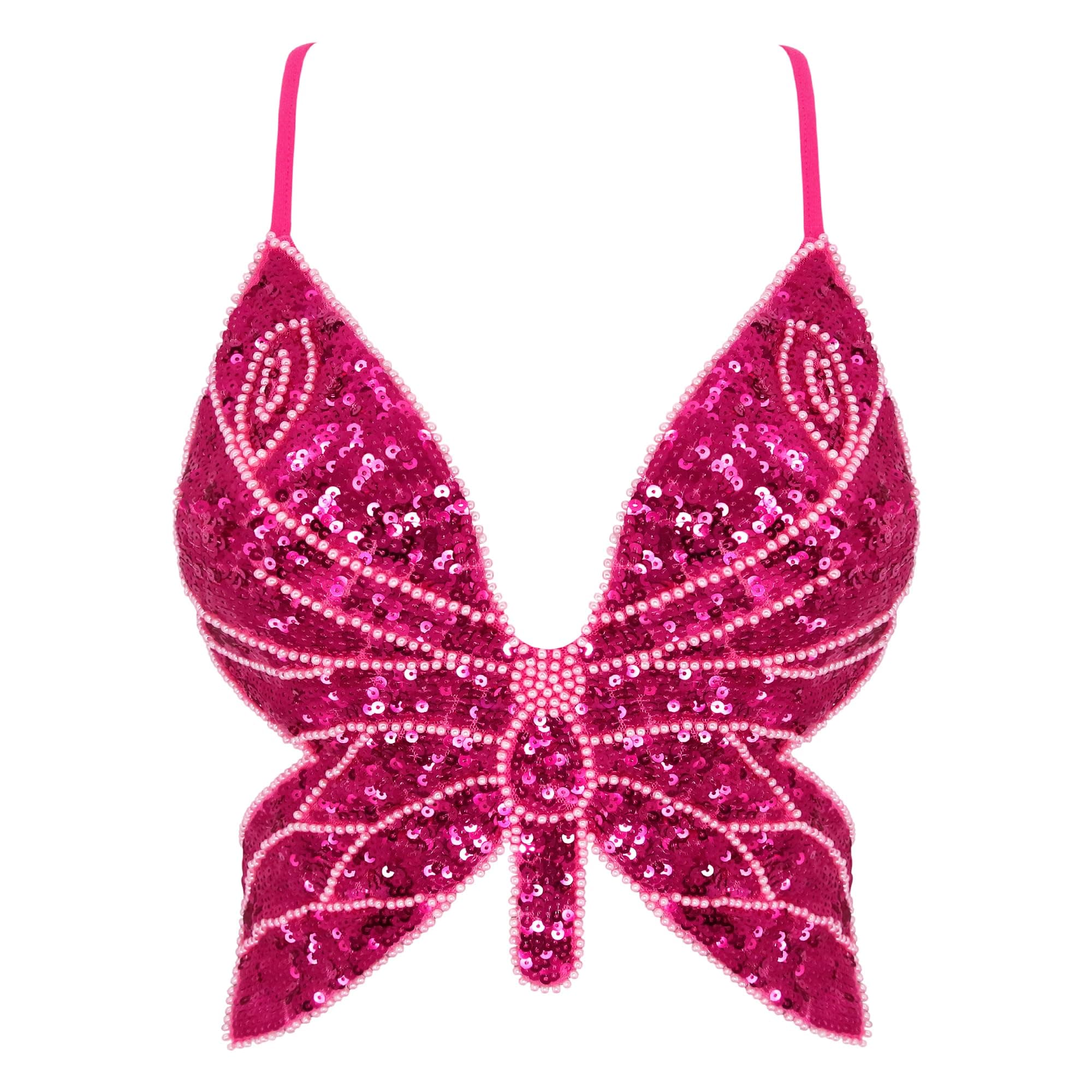 Mocure Womens Glitter Sequin Butterfly Crop Top Low-Cut Tank Top Rave Tube Vest Top for Belly Dance Costume Outfits