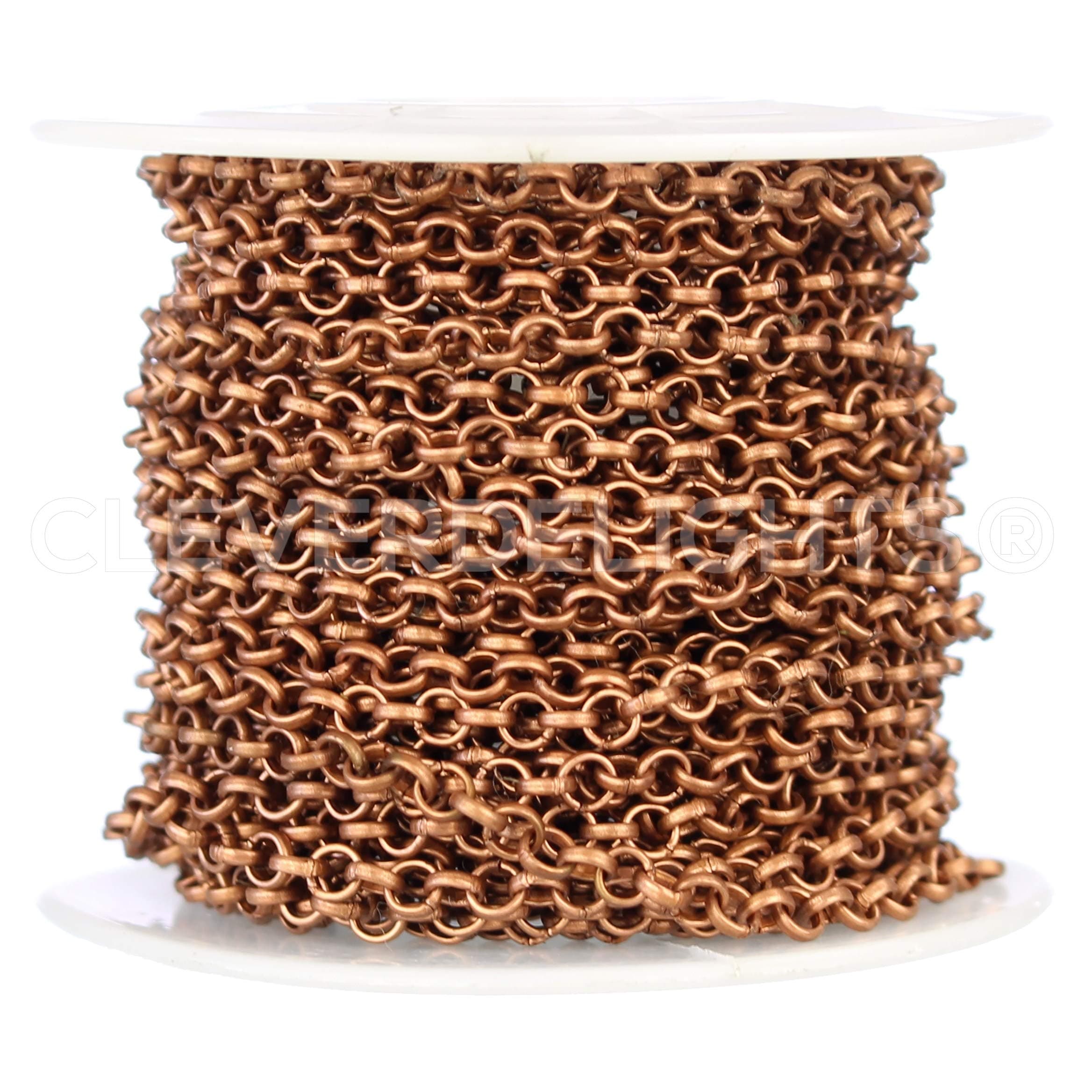 CleverDelights Bulk 1/8" Rolo Chain - 25 Feet - Antique Copper Color