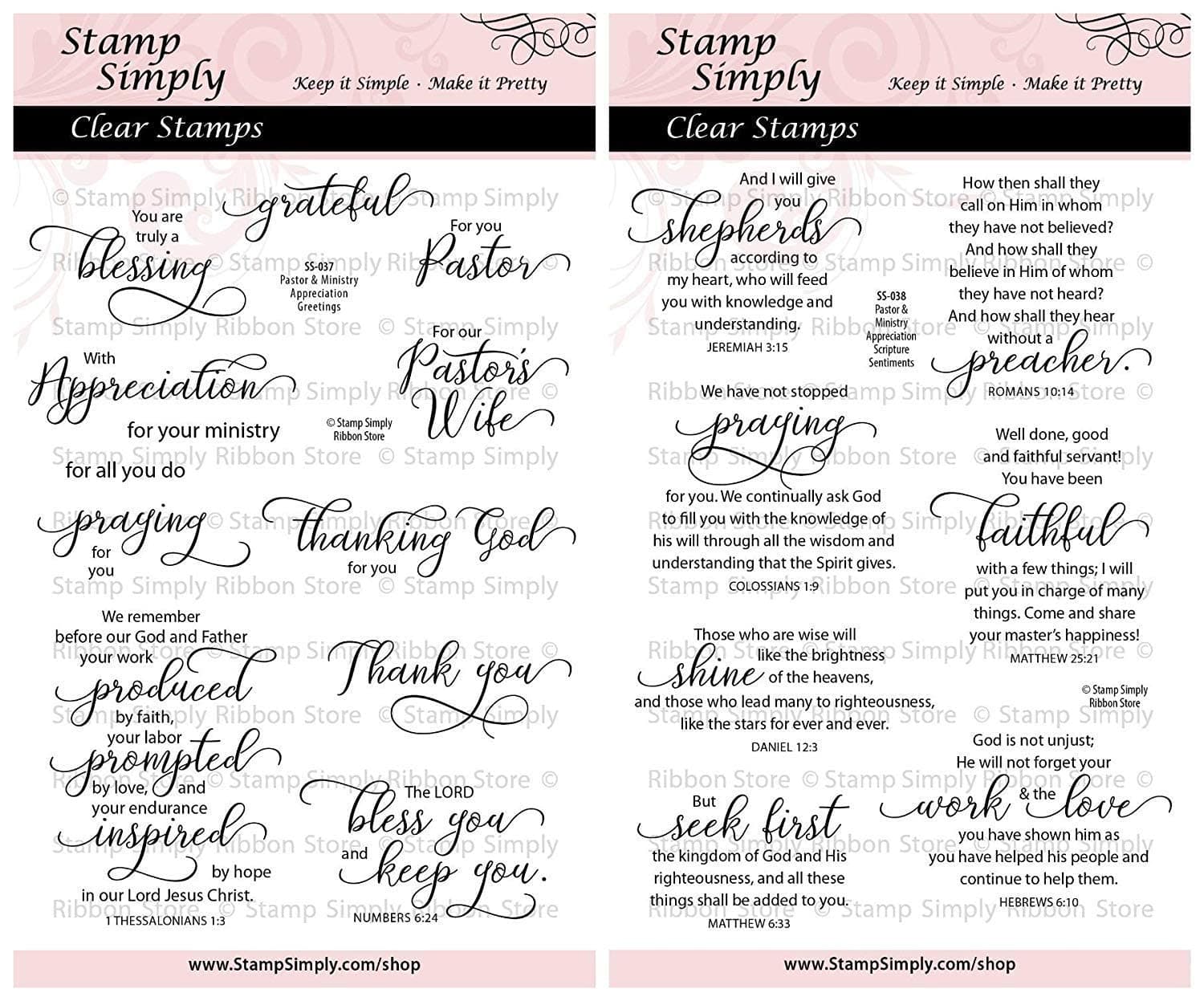 Clear Stamps Pastor and Ministry Appreciation Greetings Christian Religious (2-Pack) 4x6 Inch Sheets - 19 Pieces