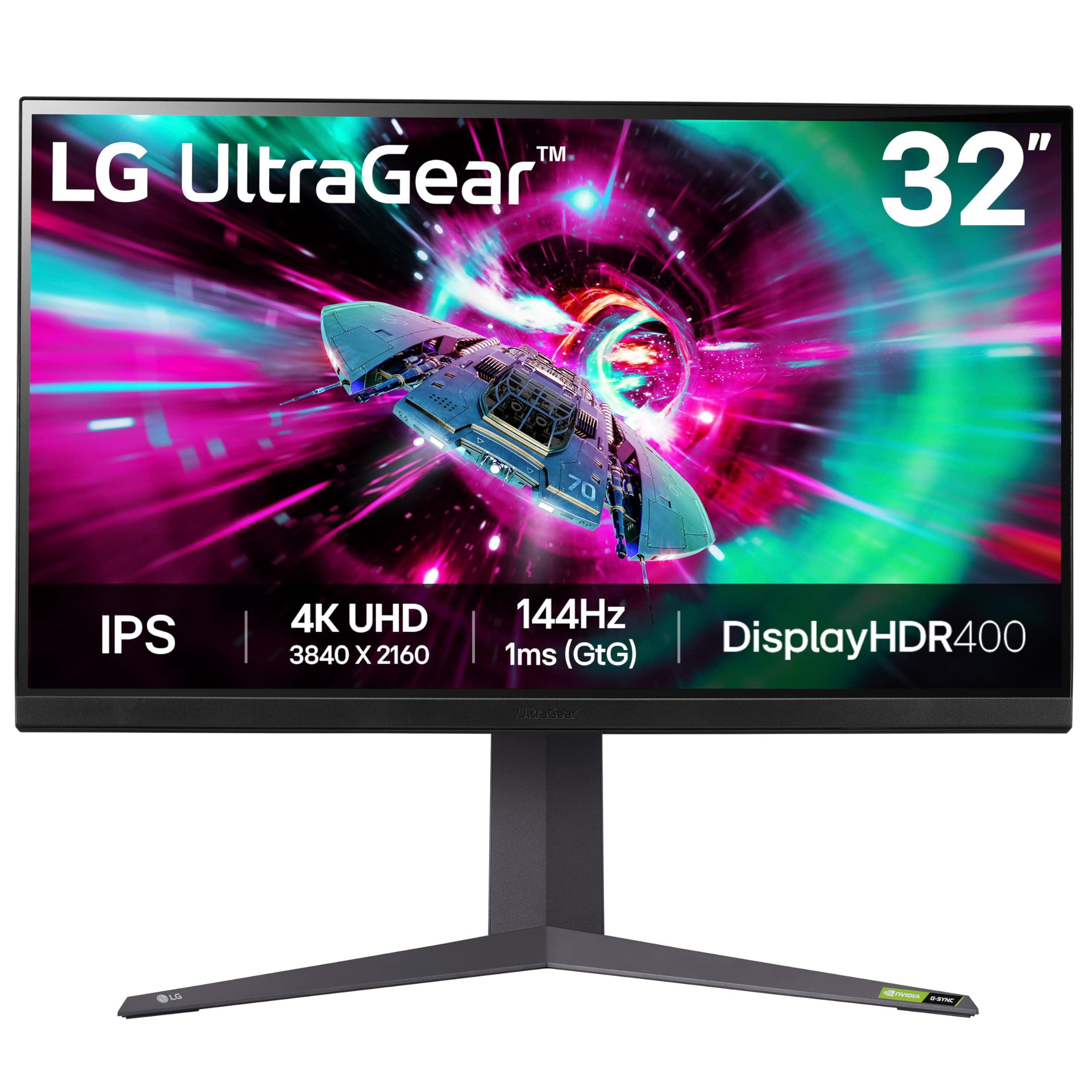UltraGear 4K Gaming Monitor 32GR93U, 31.5 inch, 4K, 144Hz, 1ms GtG, IPS Display, HDR 10, NVIDIA G-Sync & AMD FreeSync compatible, Smart Energy Saving, Displayport, HDMI