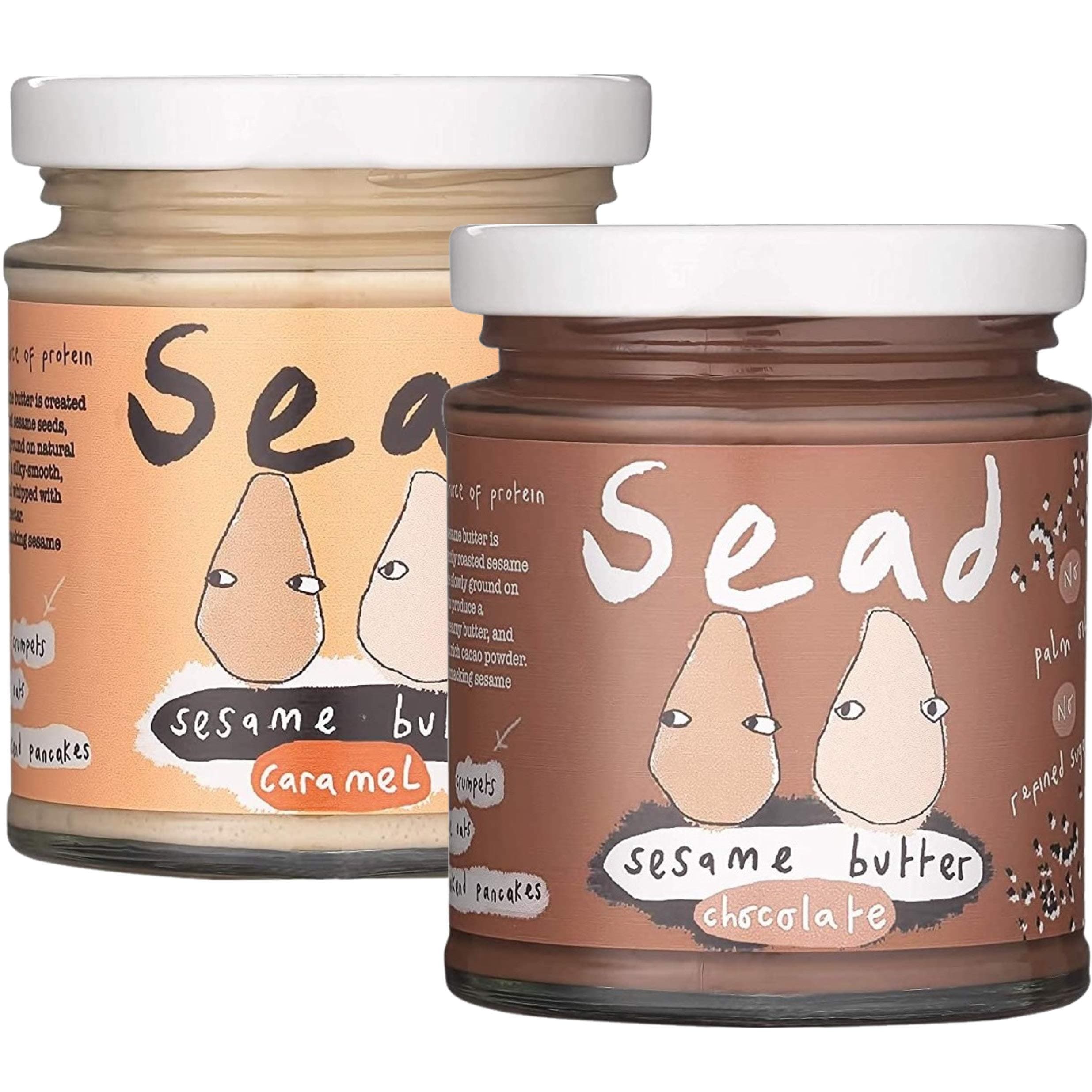 Sead Chocolate & Caramel Sesame Butter (Tahini) Bundle 170g - Pack of 2 - Palm Oil Free Sesame Seed Spread Paste - Refined Sugar Free - Plant-Based - Vegan Friendly - Gluten Free - Dairy Free