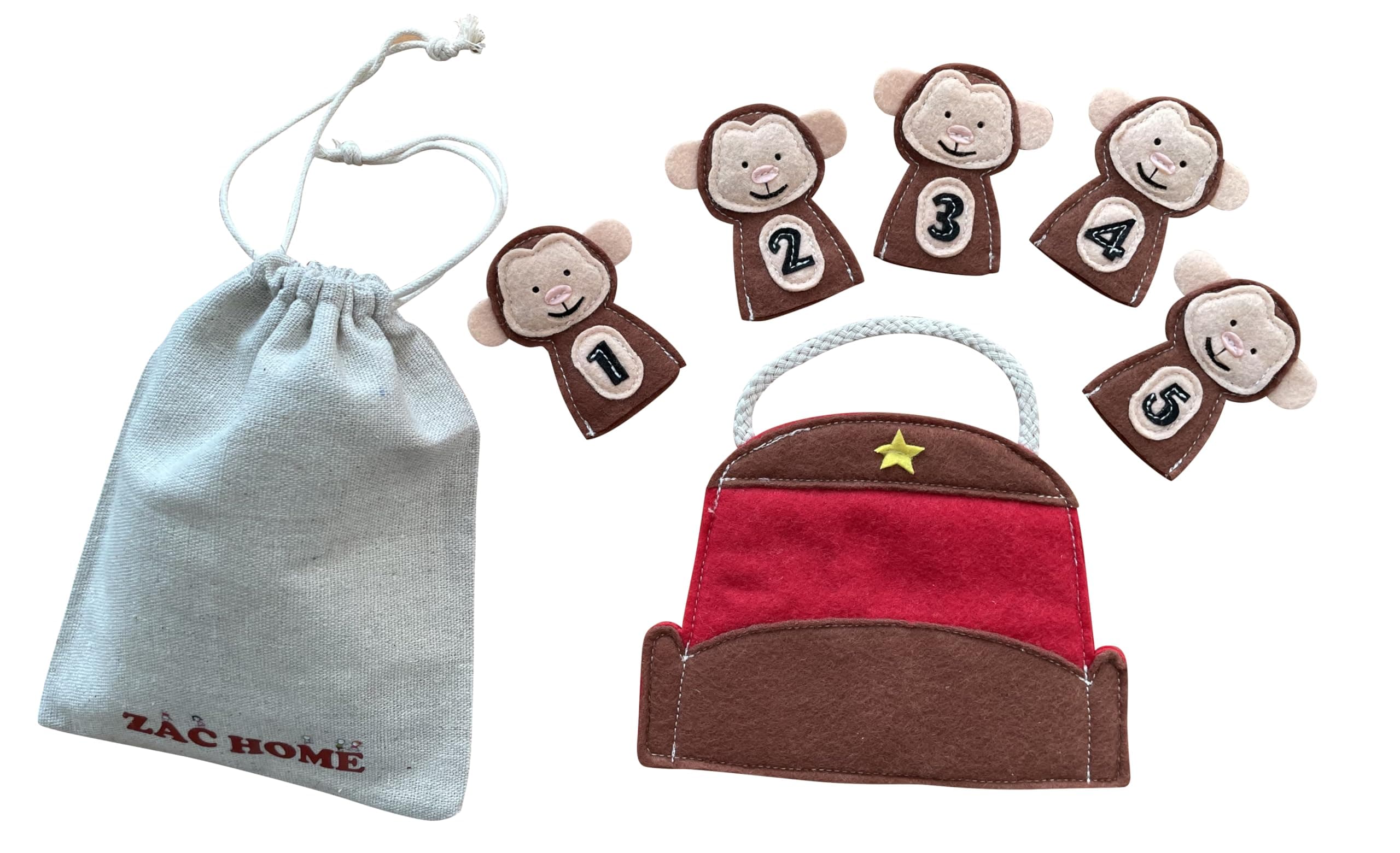 5 Little Monkey Jump in The Bed Nursery Rhyme Storytell Educational Finger Puppet