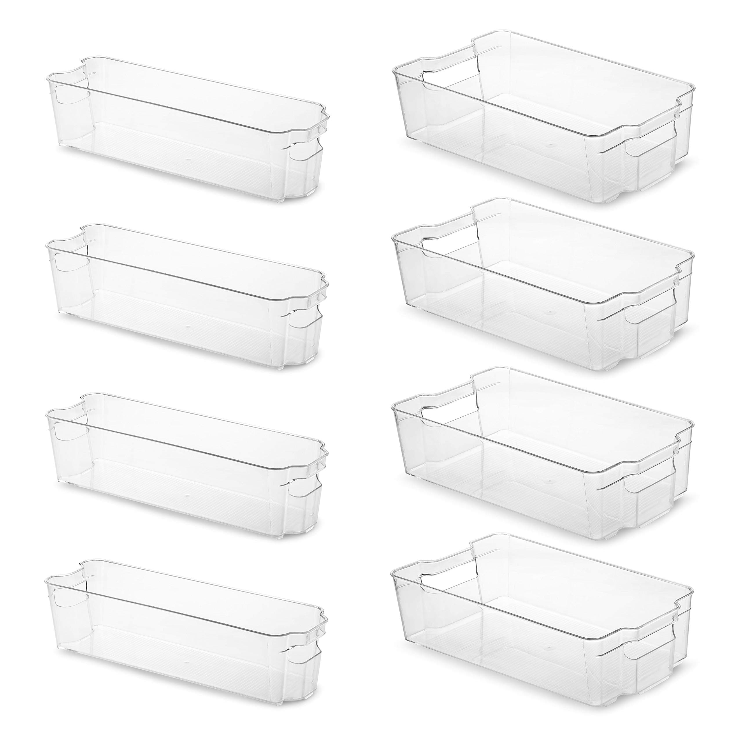 Set Of 8 Refrigerator Organizer Bins - 4 Wide and 4 Narrow Stackable Fridge Organizers for Freezer, Kitchen, Countertops, Cabinets - Clear Plastic Pantry Storage Rack