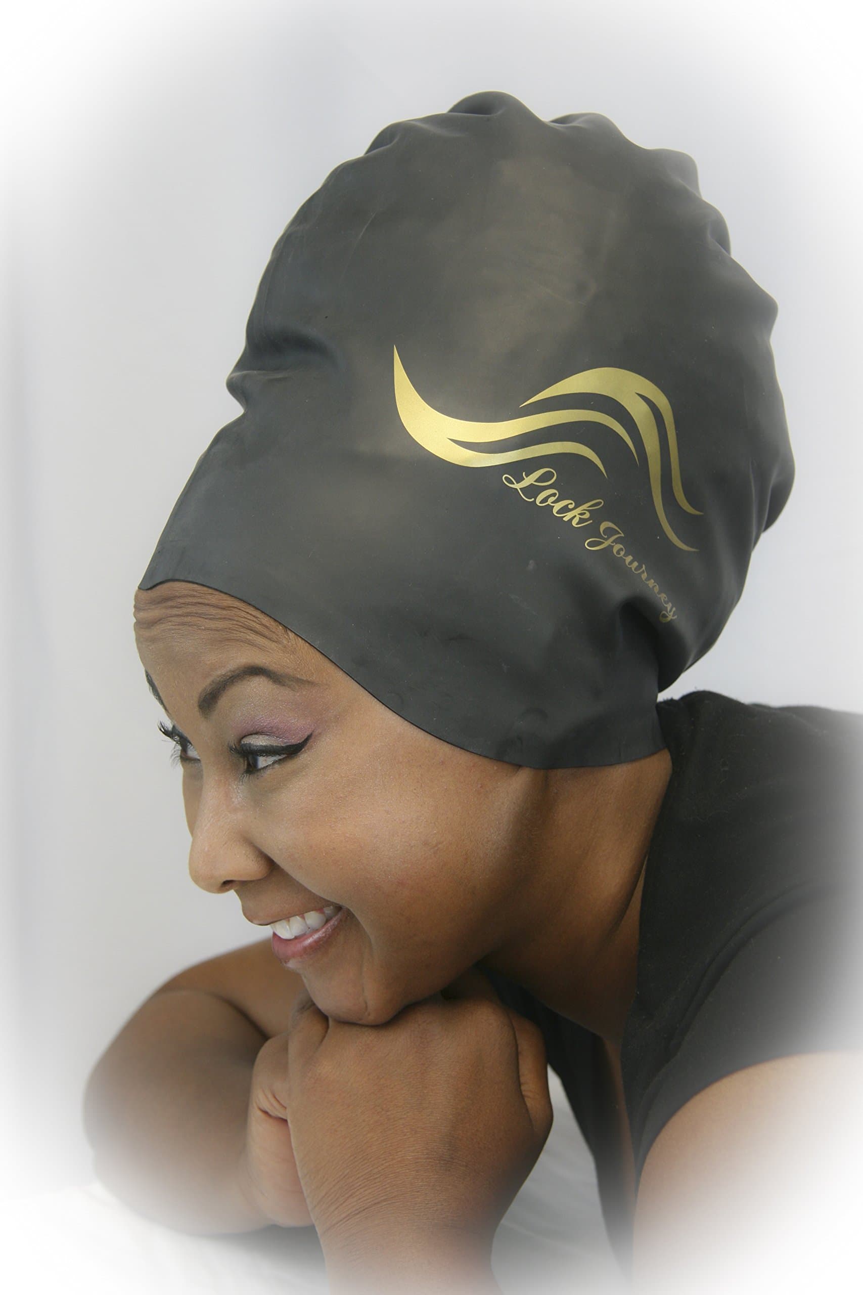 Lock Journey Jumbo Black - Waterproof Silicone, Slip-On, Comfort-Fit Design, Swim Cap Or Shower Cap for Dreadlocks, Longer Hair & High-Volume Hair Styles