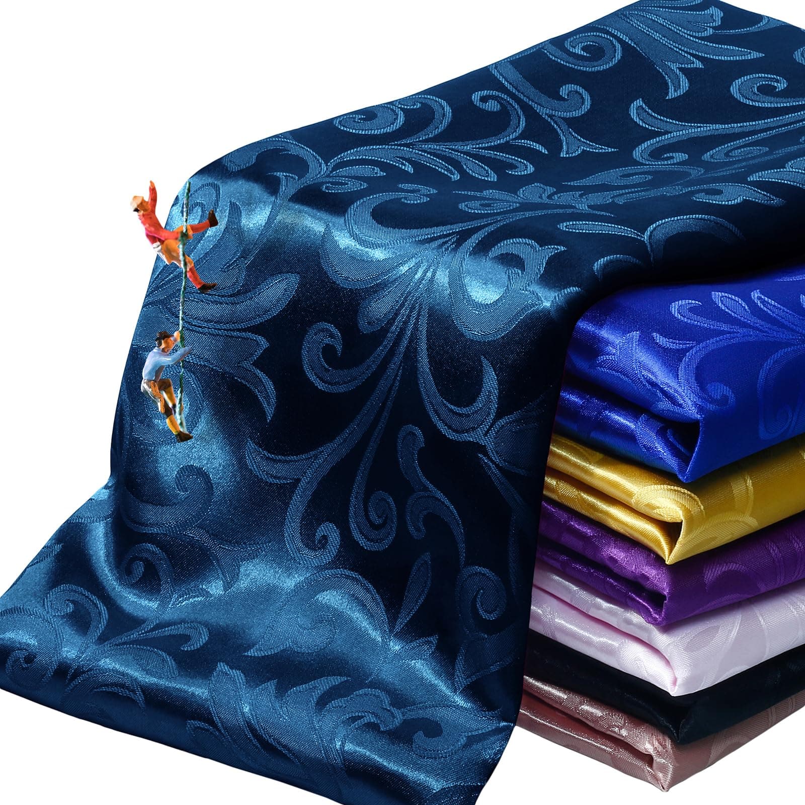 Manyshofu Jacquard Satin Fabric by The Yard - 60 Inch Wide, Shiny Brocade Navy Blue Fabric Smooth & Floral Damask Fabric for DIY Decorations, Craft, Wedding Dress, Costumes, Fashion, Sewing(1 Yard)