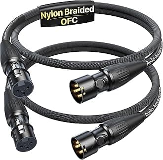 Short XLR Cables 1.5ft 2 Pack, Gold-Plated Rean Connectors from Neutrik, Kevlar-Reinforced Nylon Braided Microphone Cable, Mic Cable, Durable Shielded and Balanced XLR Male to Female Cord