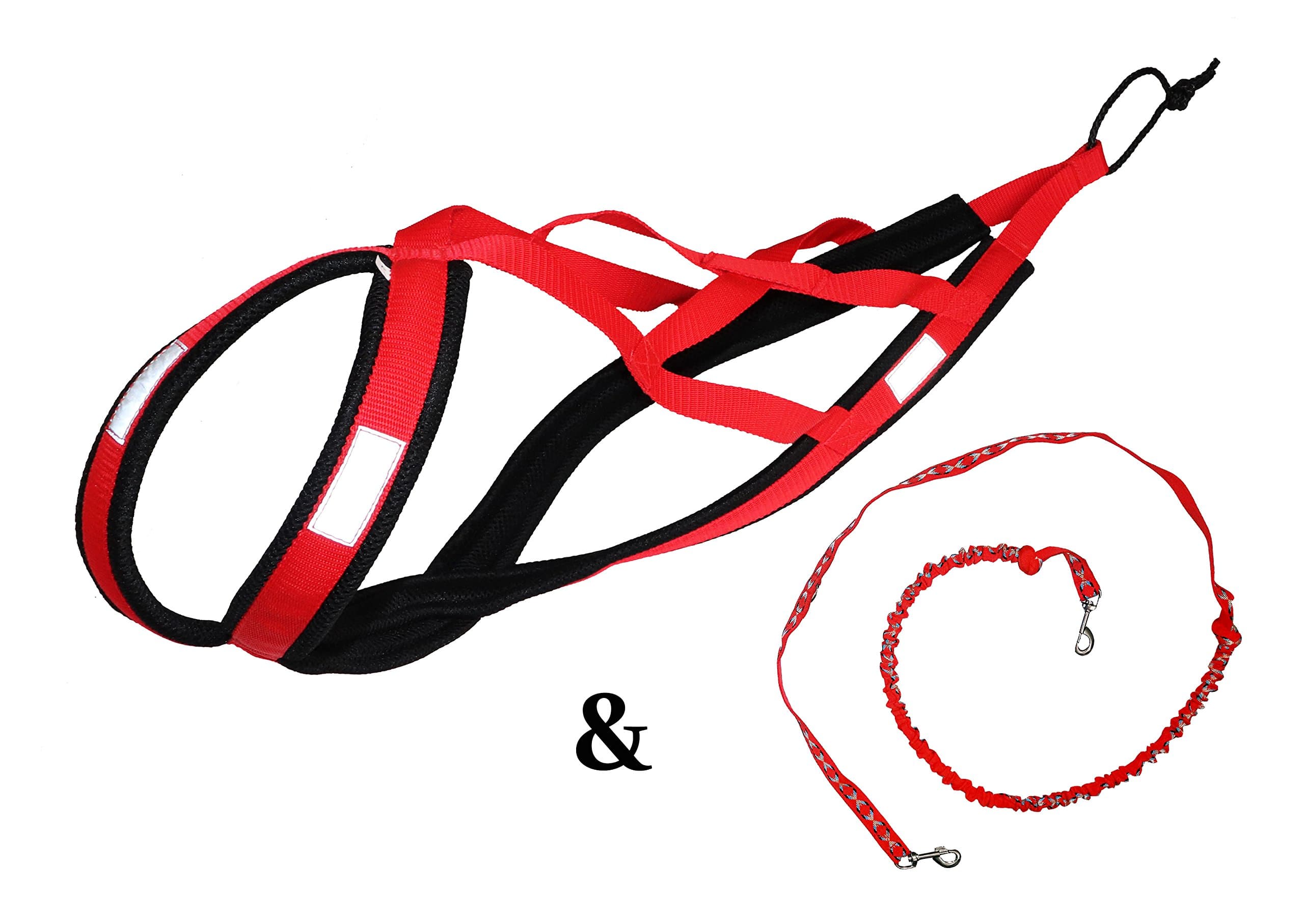 Weight Pulling Dog Harness, X-Back for Canicross, Sled, Scooter, Bike-, Ski-Joring, including a Free Hands Leash… red (S)