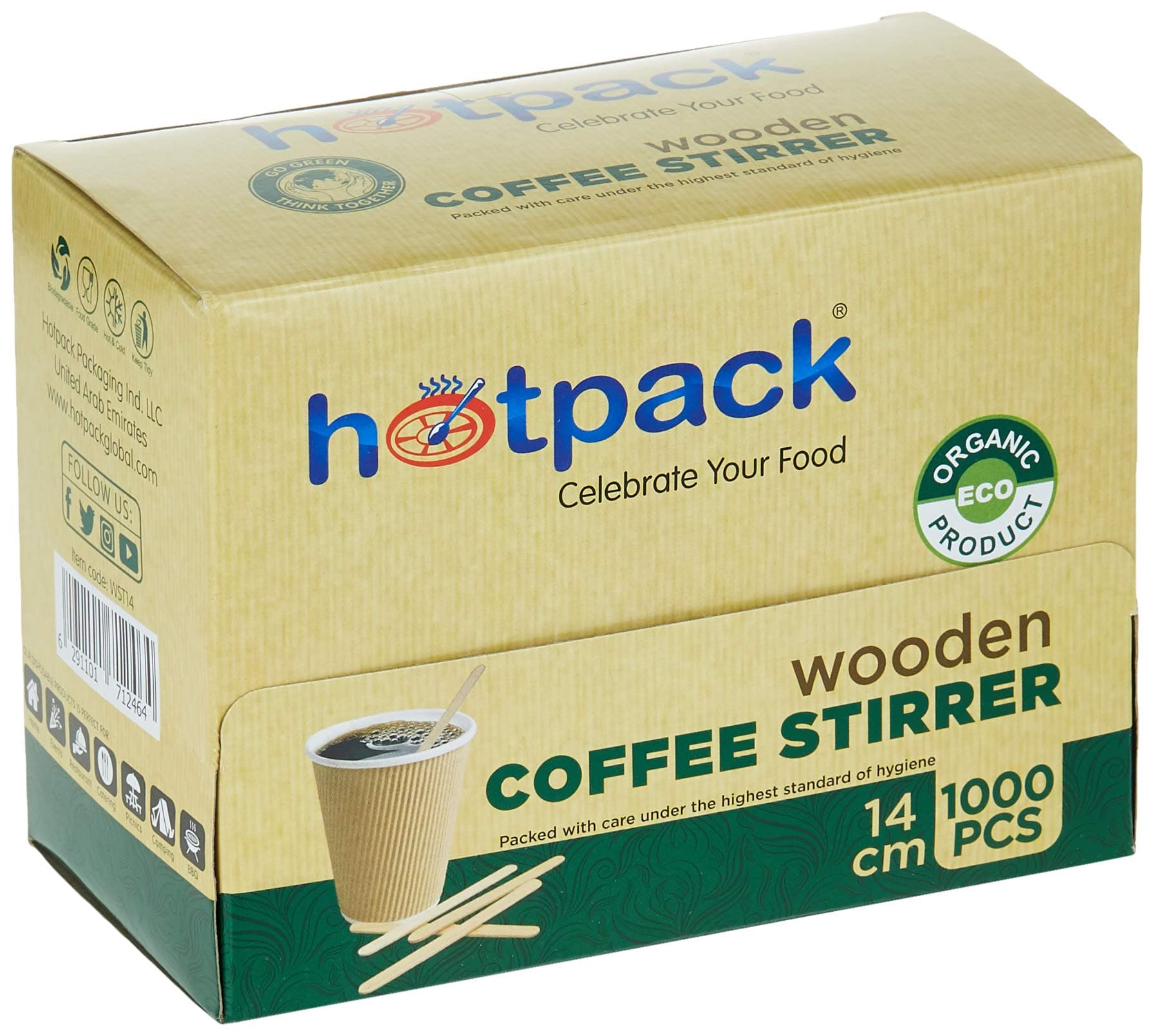 Hotpack Disposable Wooden Coffee Stirrer 14cm- 1000Pcs