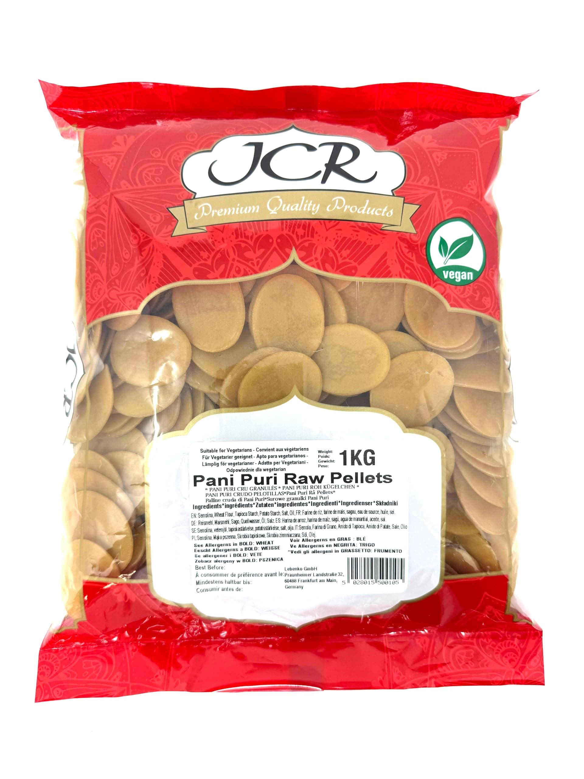 JCR Pani Puri Raw Pellets, Gol Gappa 1 Kg Fry, Air Fry or Microwave