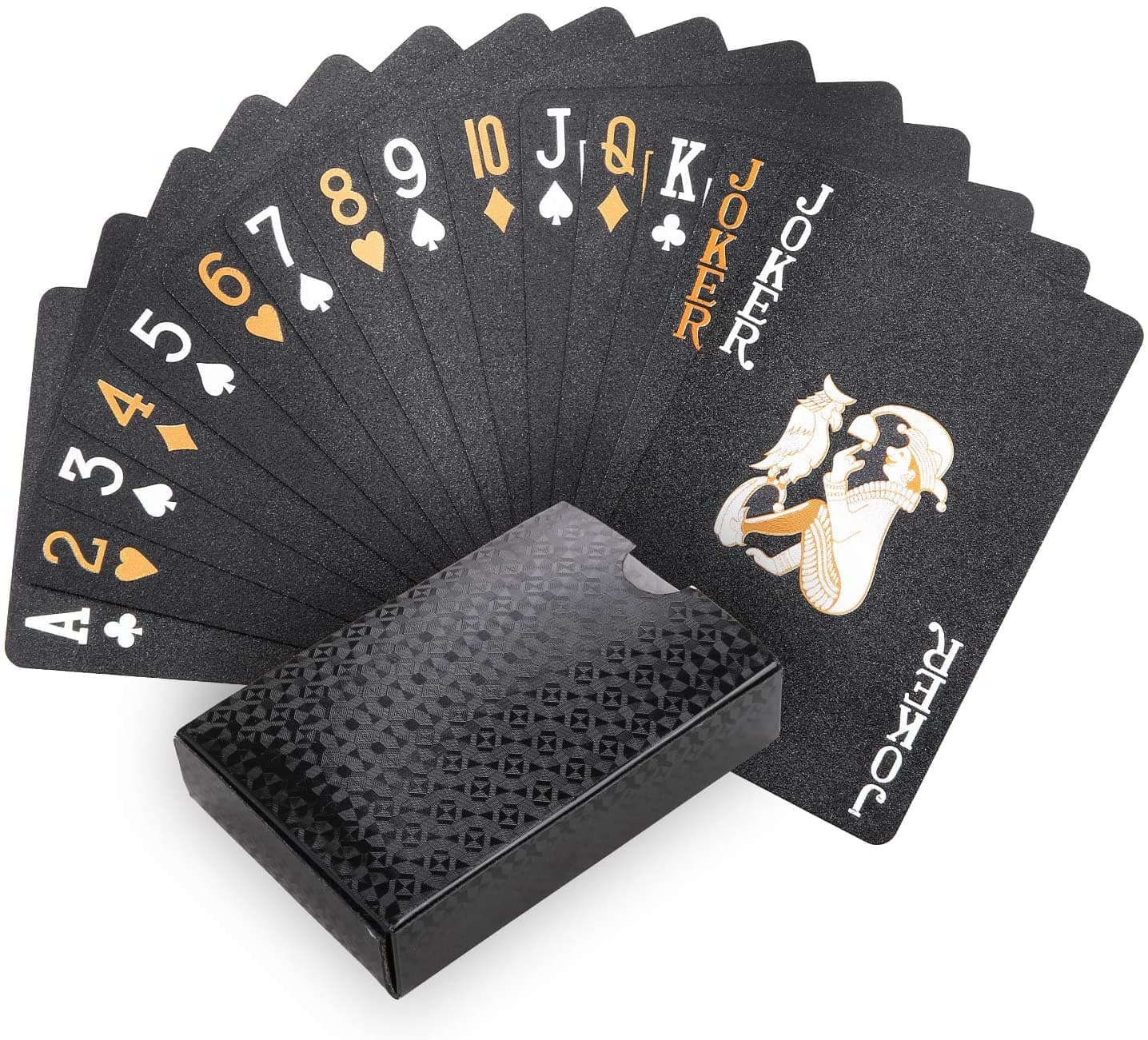 Cool Black Playing Cards, Waterproof Black-Gold Foil Poker Cards with Gift Box, Great for Magic,Water Card Games and Party (Black)