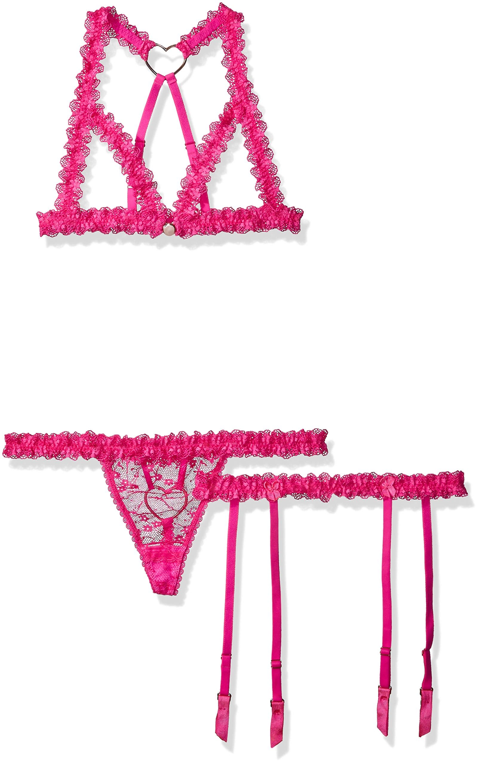 Women's Lychee Naked Triangle Bra, Skinny Thong & Suspender Set