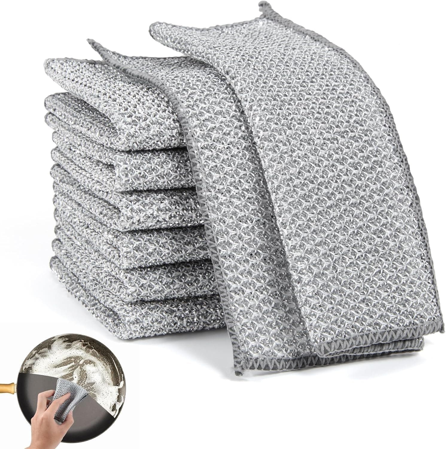 3 Pack Non-Scratch Wire Dishcloth & Gaps Cleaning Brush, Multipurpose Wire Dishwashing Rags for Wet and Dry, Easy Rinsing, Reusable, Wire Cleaning Cloth for Kitchen, Sinks, Pots (Standard, 2)