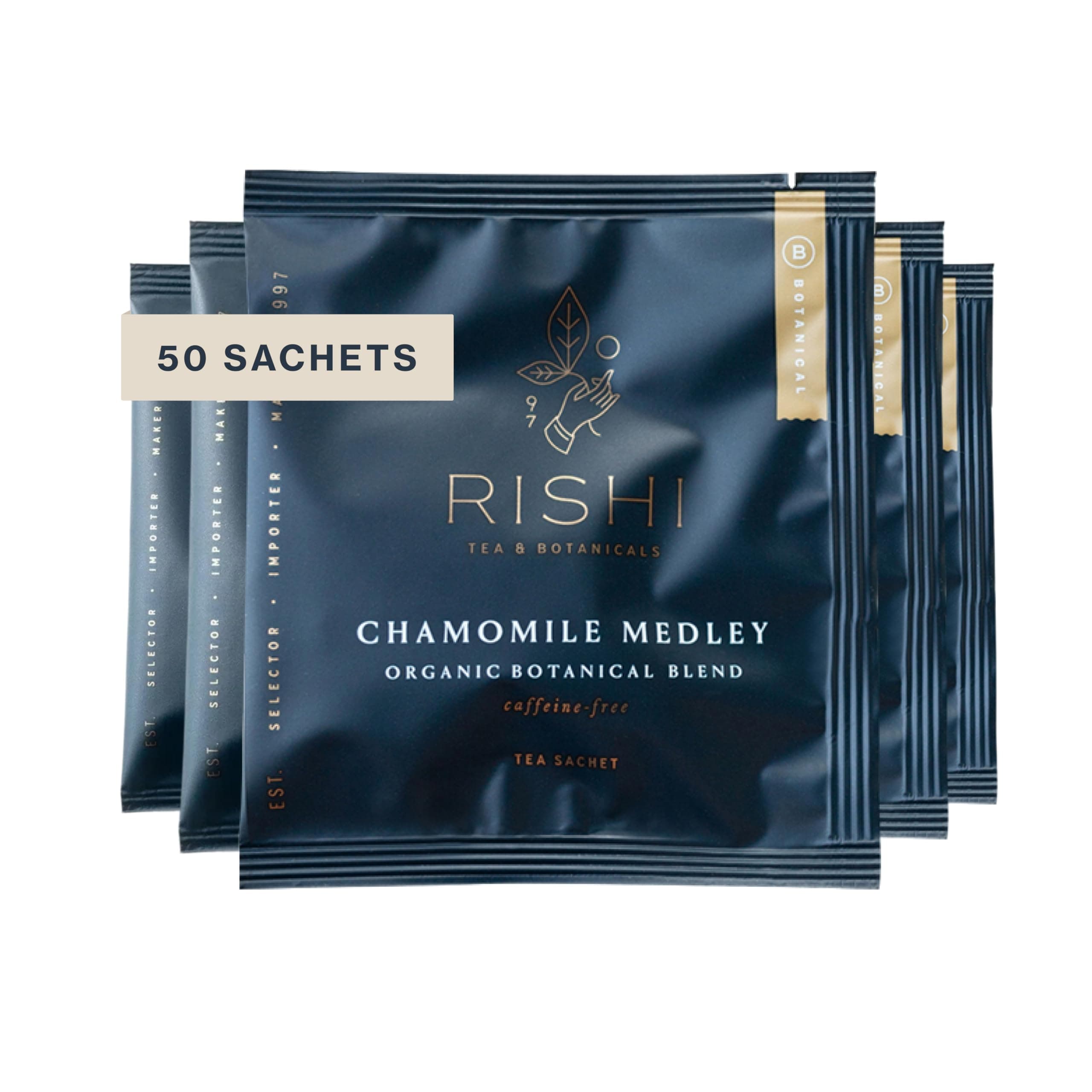 Chamomile Medley Herbal Tea - Organic, Caffeine Free Direct Trade Sachet Bags, Calming Chamomile Flowers with Lemon Verbena & Mint - 50 Count