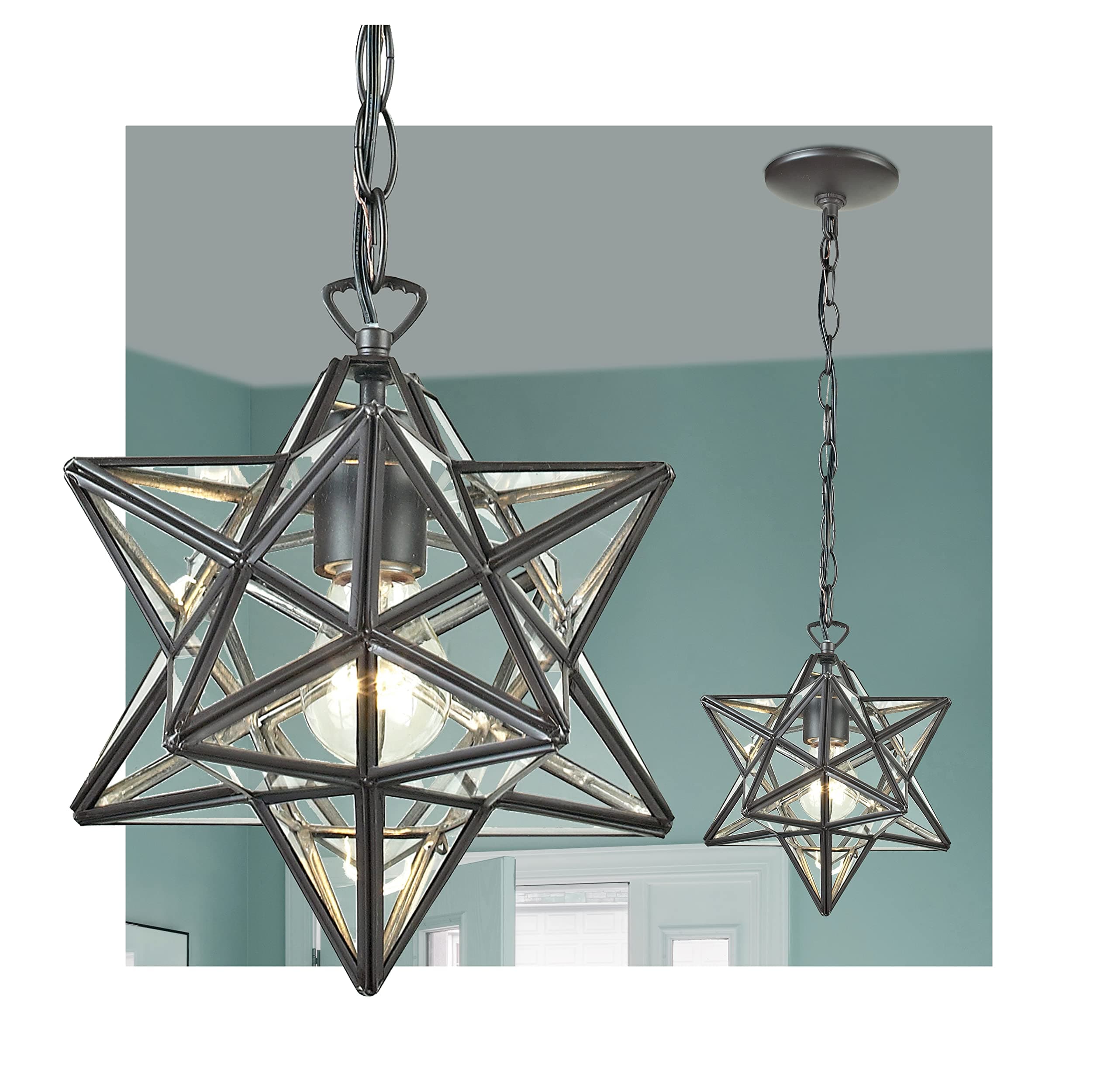 Elk Home Star Mini Pendant - 12-inch Wide, 1 Light Moravian Star in Oil Rubbed Bronze Finish with Clear Glass, Traditional Luxe/Glam Style for Entryway, Home or Indoor Industrial Lighting Decor