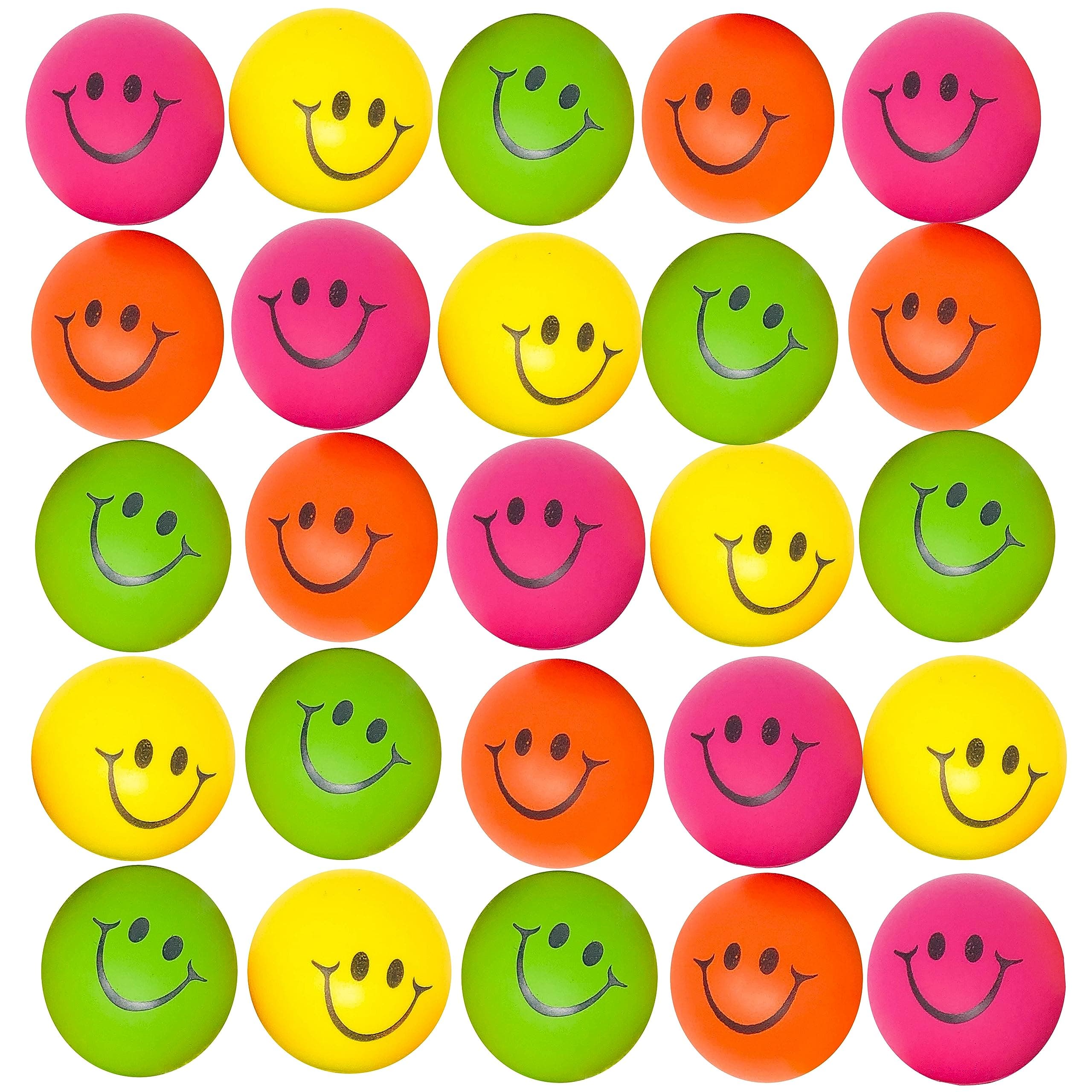 Podzly 24 Pack Smiley Face Stress Balls - Bulk Colorful Neon Squeeze Face Ball - Fidget Squishy Toys - Ideal for Classrooms, Anxiety Relief, Gifts, Party Favors, Autism & Self-Regulation Therapy