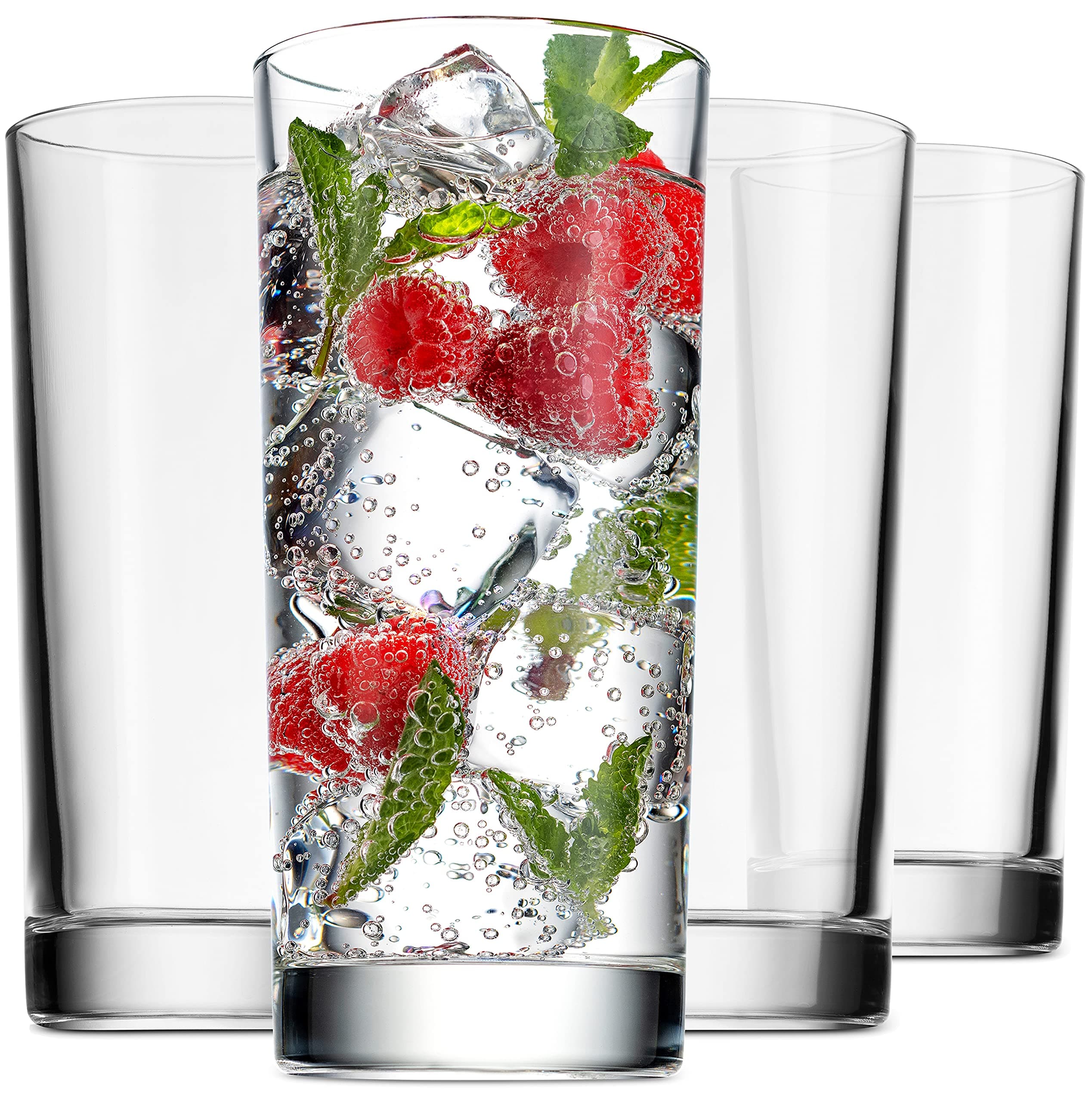 Godinger Highball Glasses, Italian Made Glass Tall Beverage Cups - Set of 4