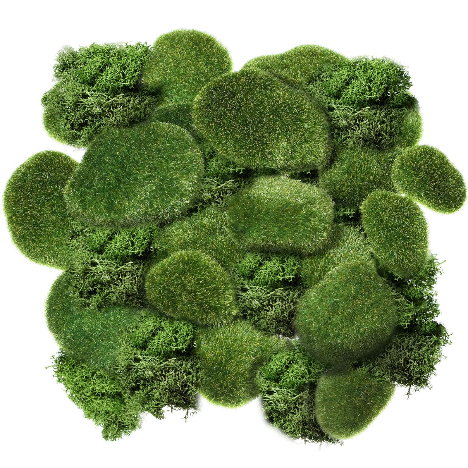 Chuangdi Artificial Moss Rock Assorted Sized Decorative Faux Green Stones Green Moss Balls with Preserved Green Moss for Floral Arrangements and Crafting Gardens (80 Pieces)