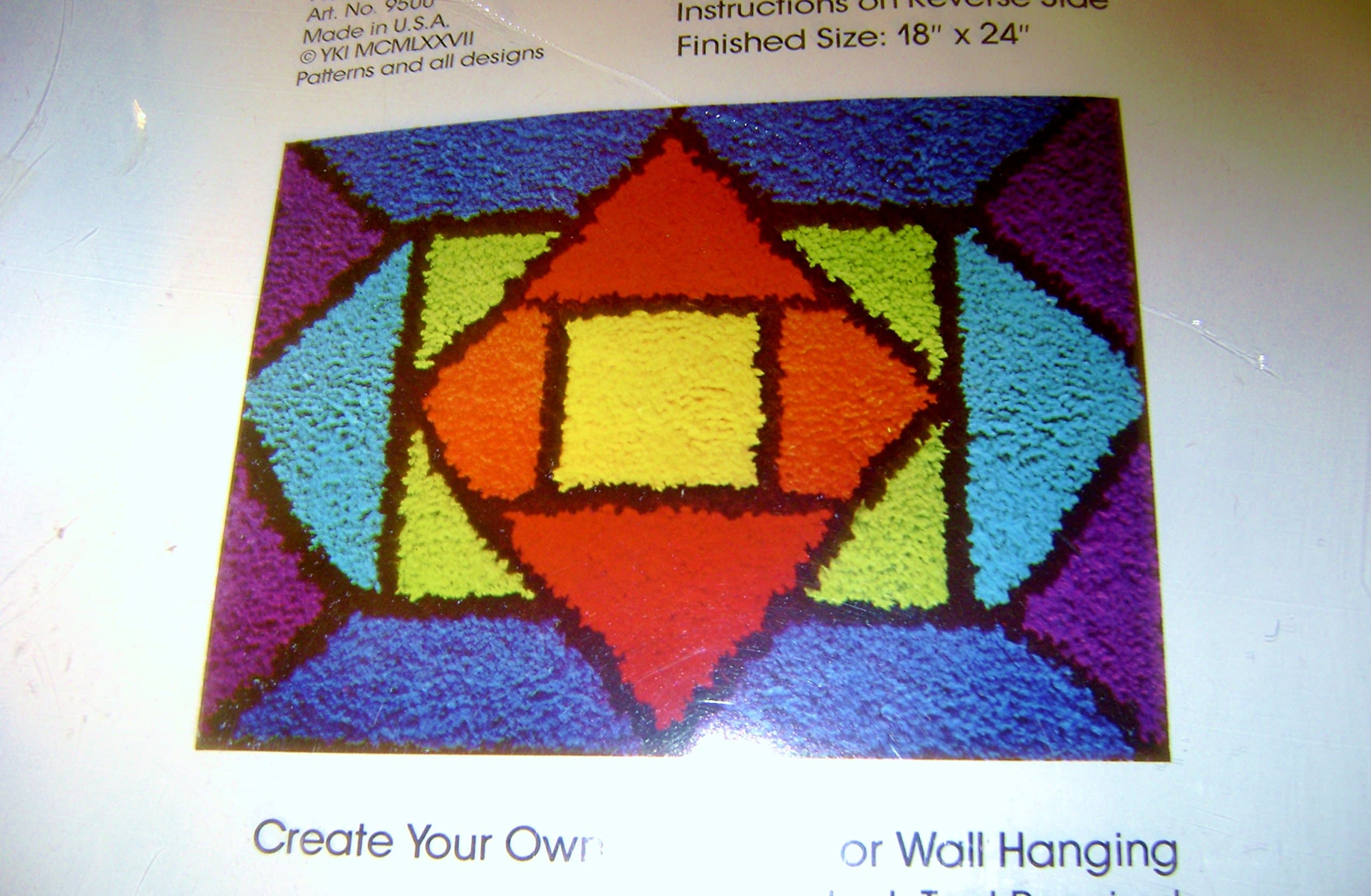 Vintage Yarn Kits Stained Glass Window Pane Latch Hook Kit