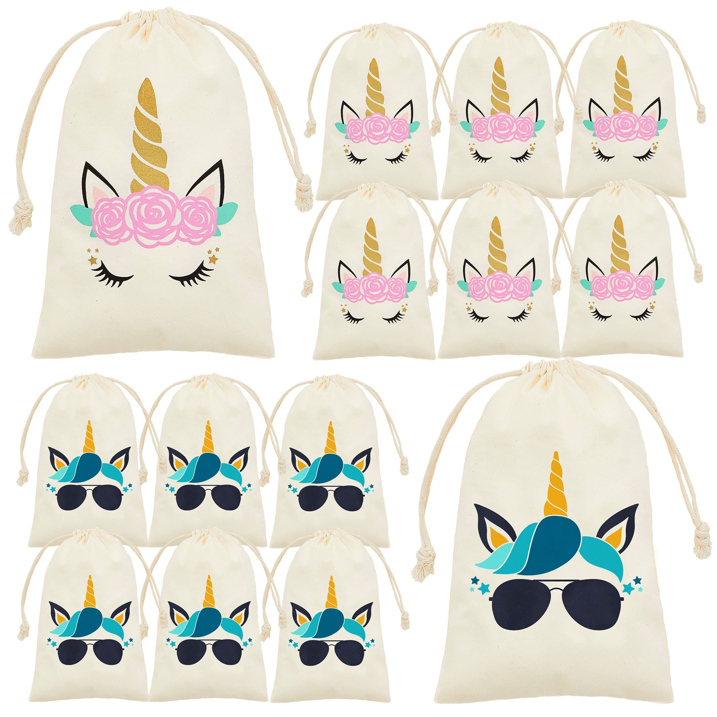 Unicorn Party favor bags for Kids - 12 Goodie Bags for Candy, Treats and Gifts. Unicorn Theme Goody Drawstring Bags for Girls and Boys Birthday Party Supplies