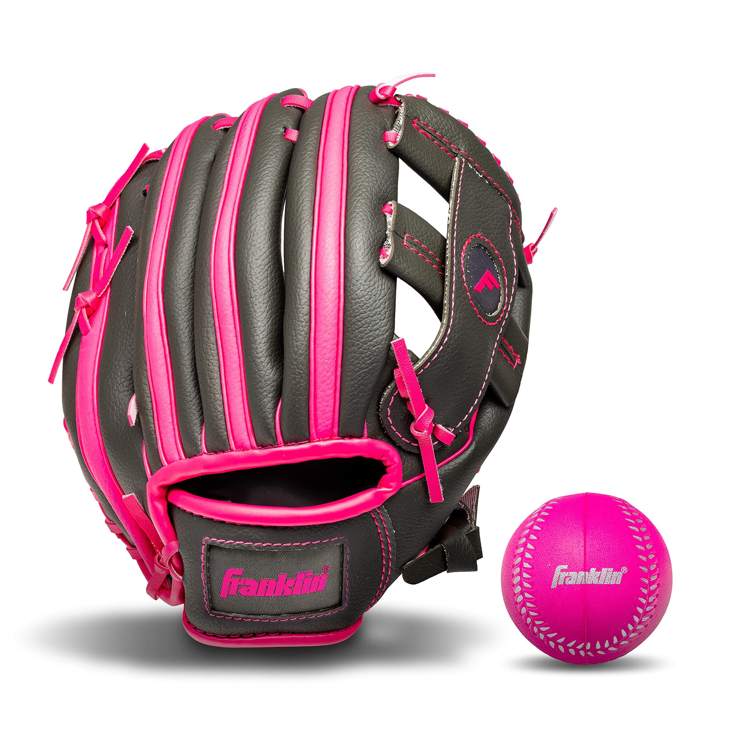 Teeball Glove - Left and Right Handed Youth Fielding Glove - Synthetic Leather Baseball Glove - Ready To Play Glove (RTP) - 9.5 Inch Right Hand Throw - Graphite/Pink with Ball