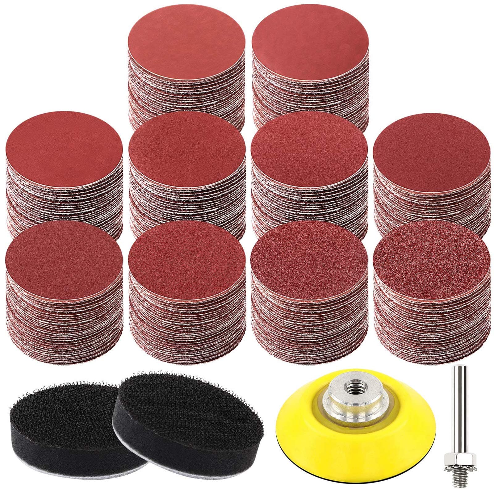 HongWay 300pcs 2 Inches Sanding Discs Pad Kit, Drill Sander Attachment for Sanding Grinder Rotary Tools with Backer Plate Shank and Soft Foam Buffering Pad, Sandpapers Includes 60-3000 Grit