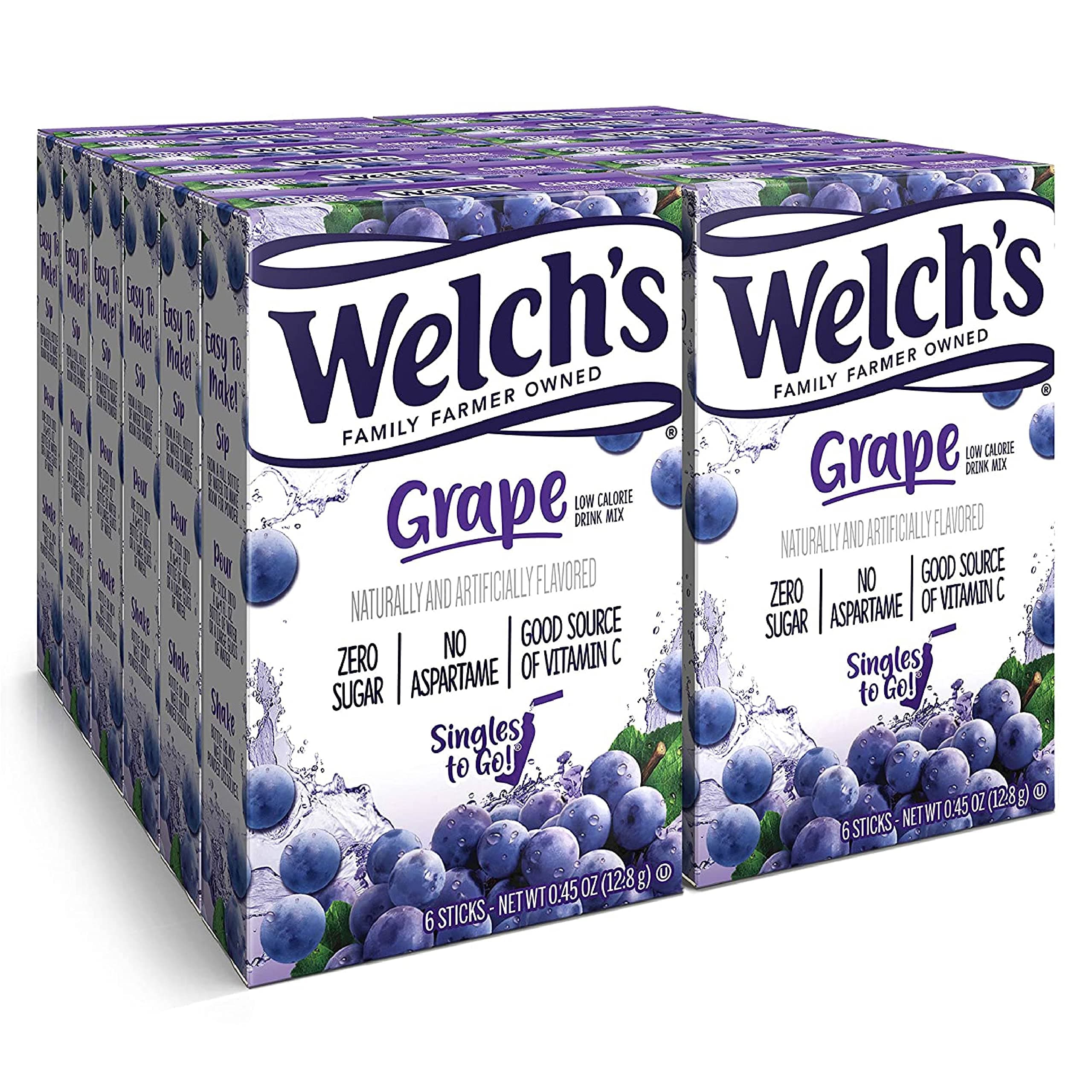 Welch's Singles To Go Water Drink Mix - Powder Sticks, 12 Boxes with 6 Packets Each - 72 Total Servings, Grape, 0.45 Ounce (Pack of 12)