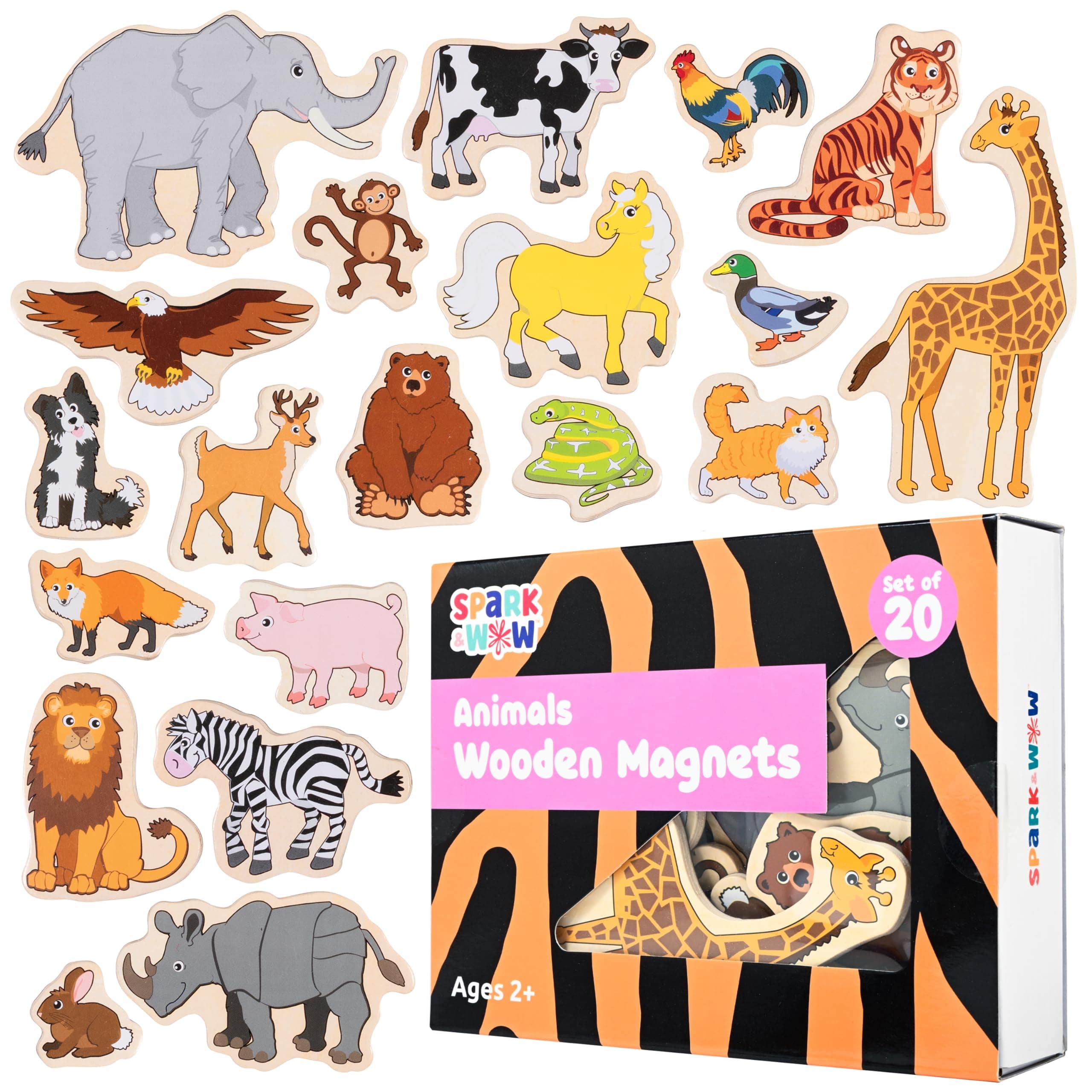 Spark & Wow Wooden Magnets | Animals, Magnets for Kids Ages 2+ | Open-Ended Play | Adhere to Fridges, Whiteboards and More