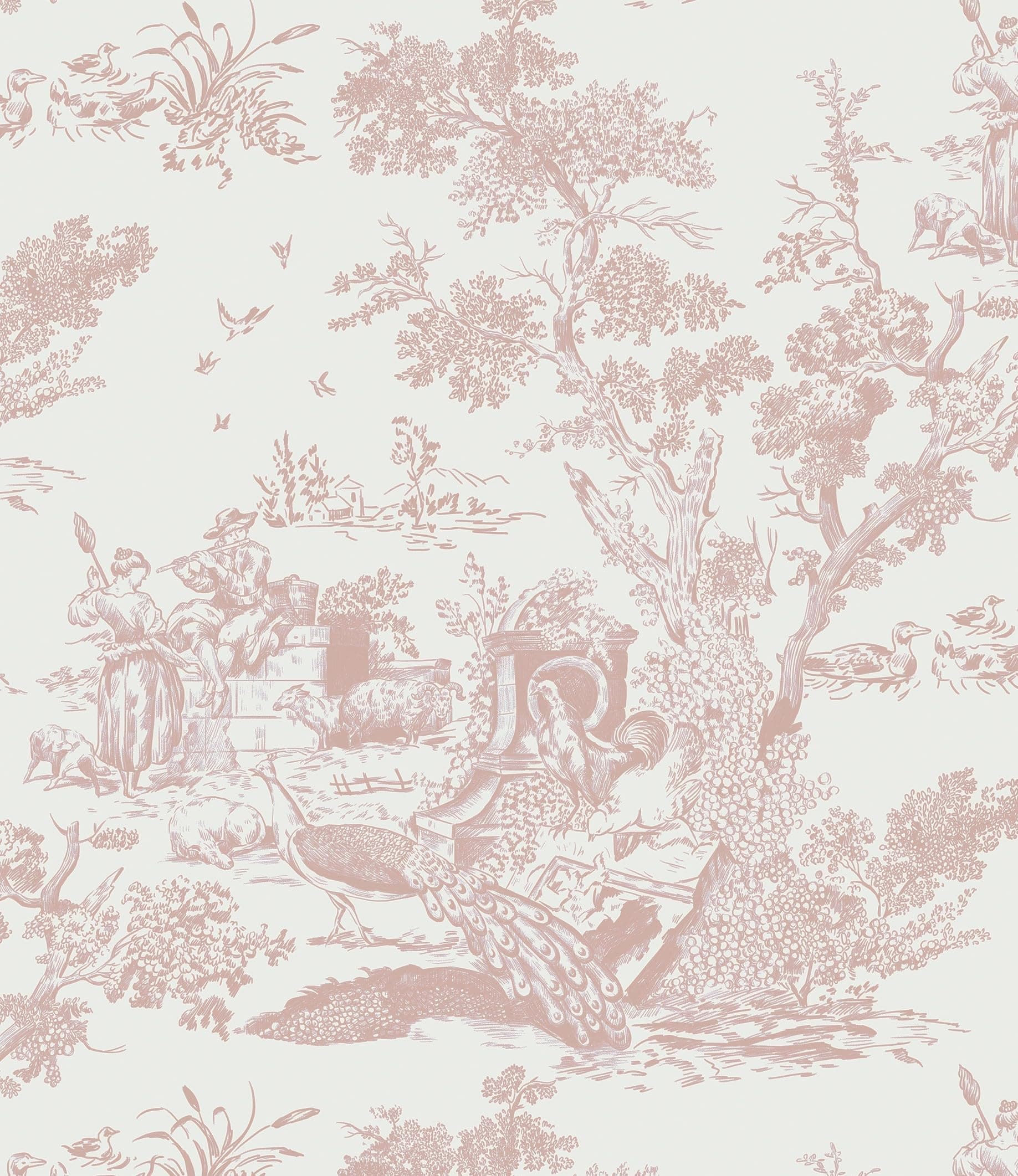 Peel and Stick Wallpaper Vintage Wallpaper White and Pink Wallpaper Removable Self-Adhesive Wallpaper for Bedroom Bathroom Toile Contact Paper for Walls Covering 16In×78.7In