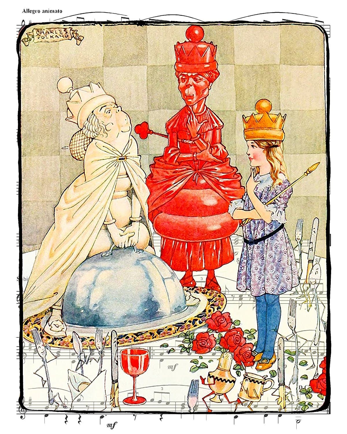 11x14 Fine Art Print, Alice in Wonderland Decorations, the Red and White Queens, Fine Art Archival Print. Illustration By Charles Folkard. Sized 11x14 (Waqm1114)
