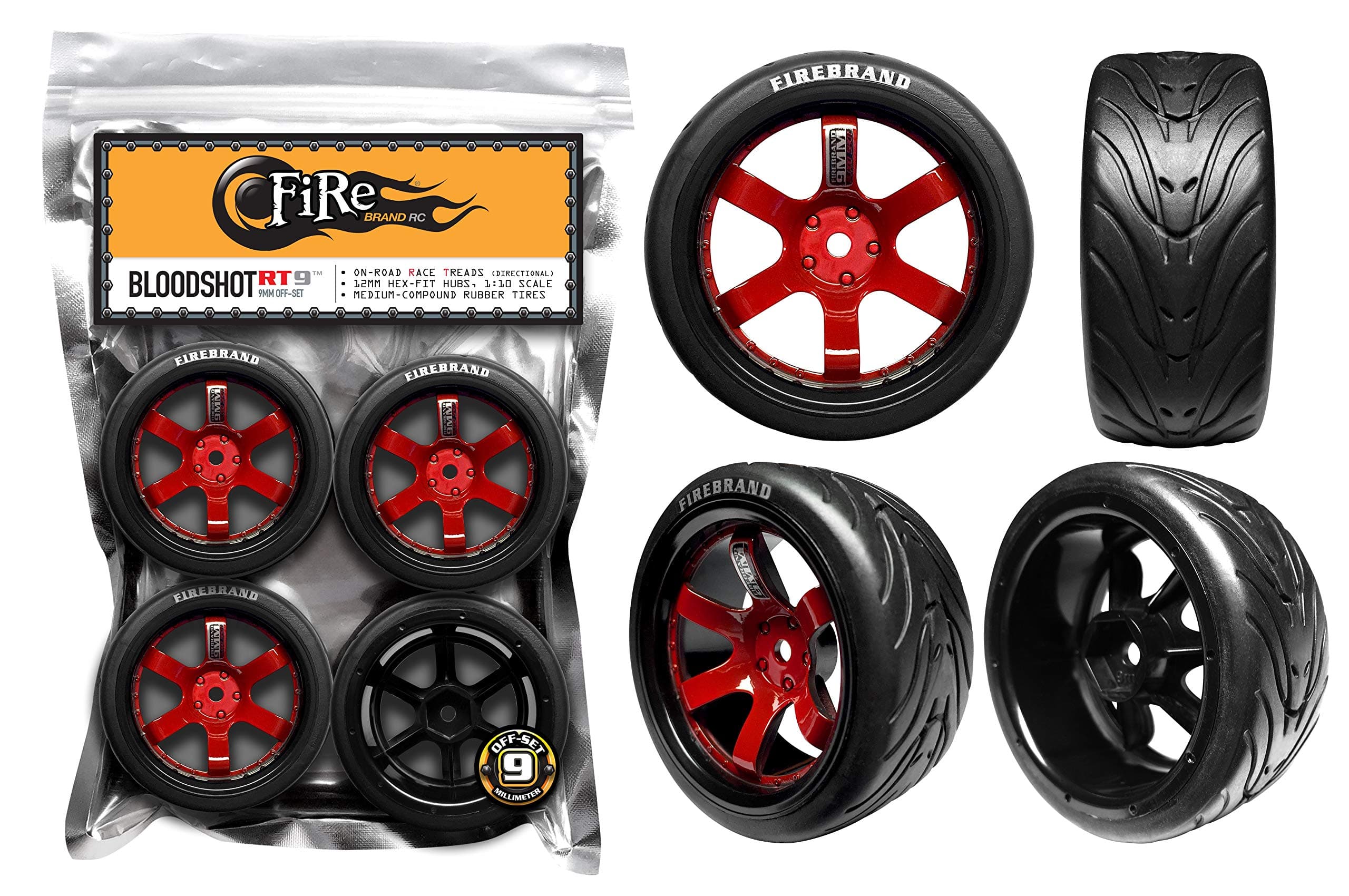 FireBrand RC• Bloodshot–RT(9) • On-Road Race Treads, Rocket-RED/Black